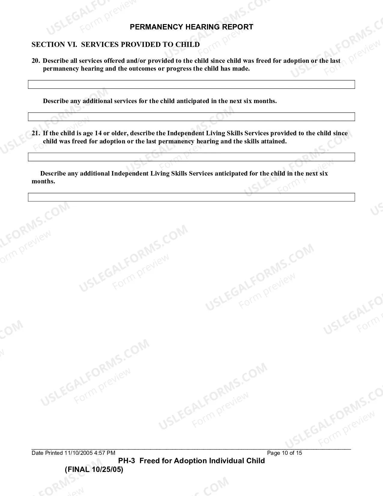 Preview Permanency Hearing Report (Child Freed For Adoption)