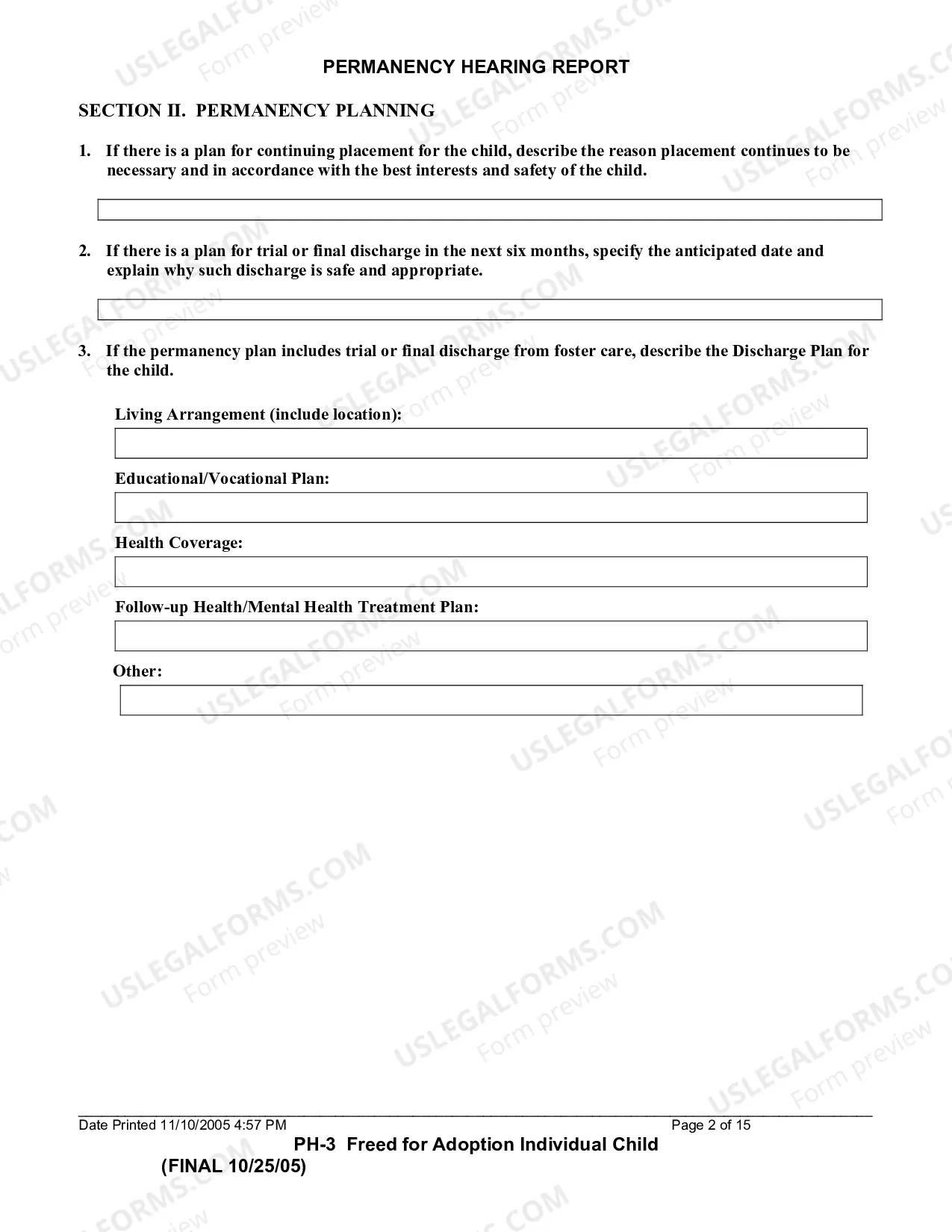 Preview Permanency Hearing Report (Child Freed For Adoption)