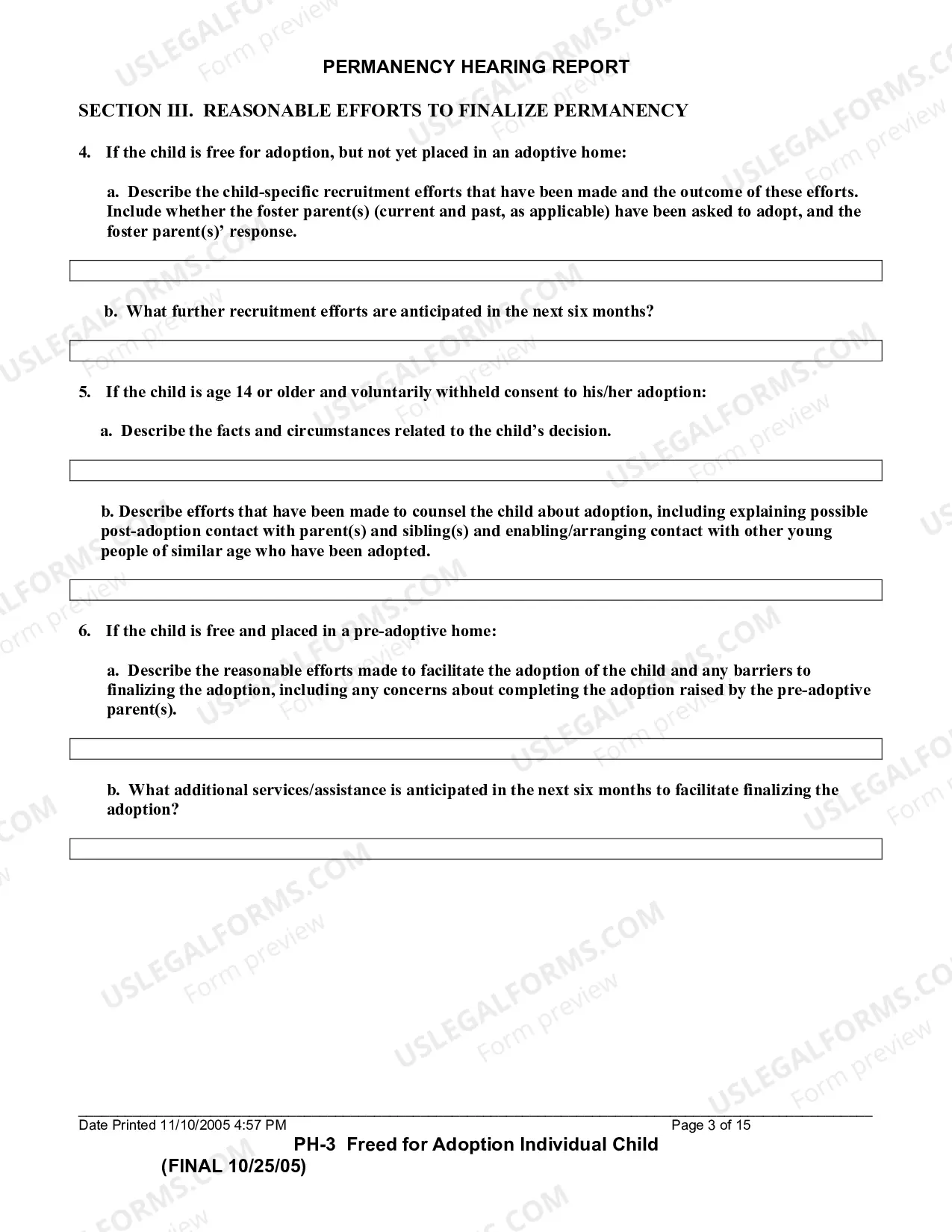 Preview Permanency Hearing Report (Child Freed For Adoption)
