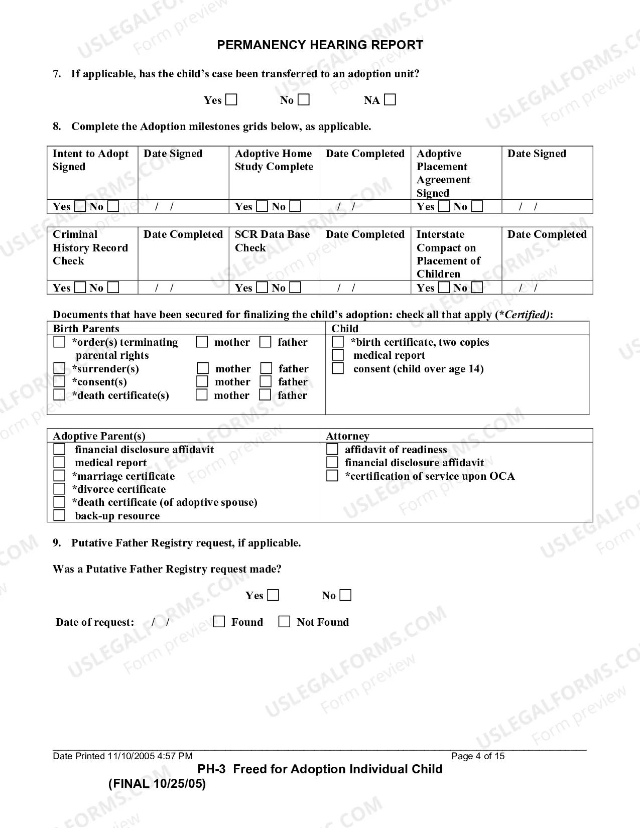 Preview Permanency Hearing Report (Child Freed For Adoption)