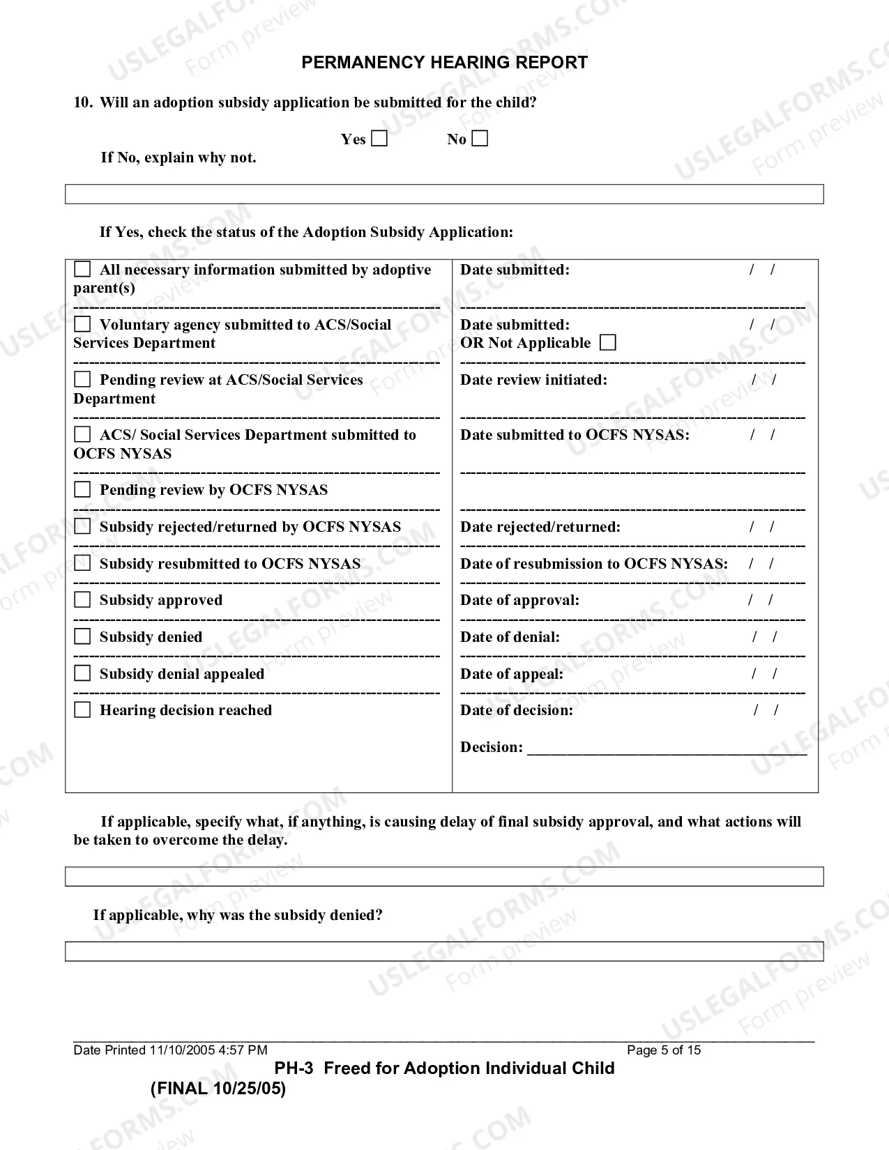 Preview Permanency Hearing Report (Child Freed For Adoption)