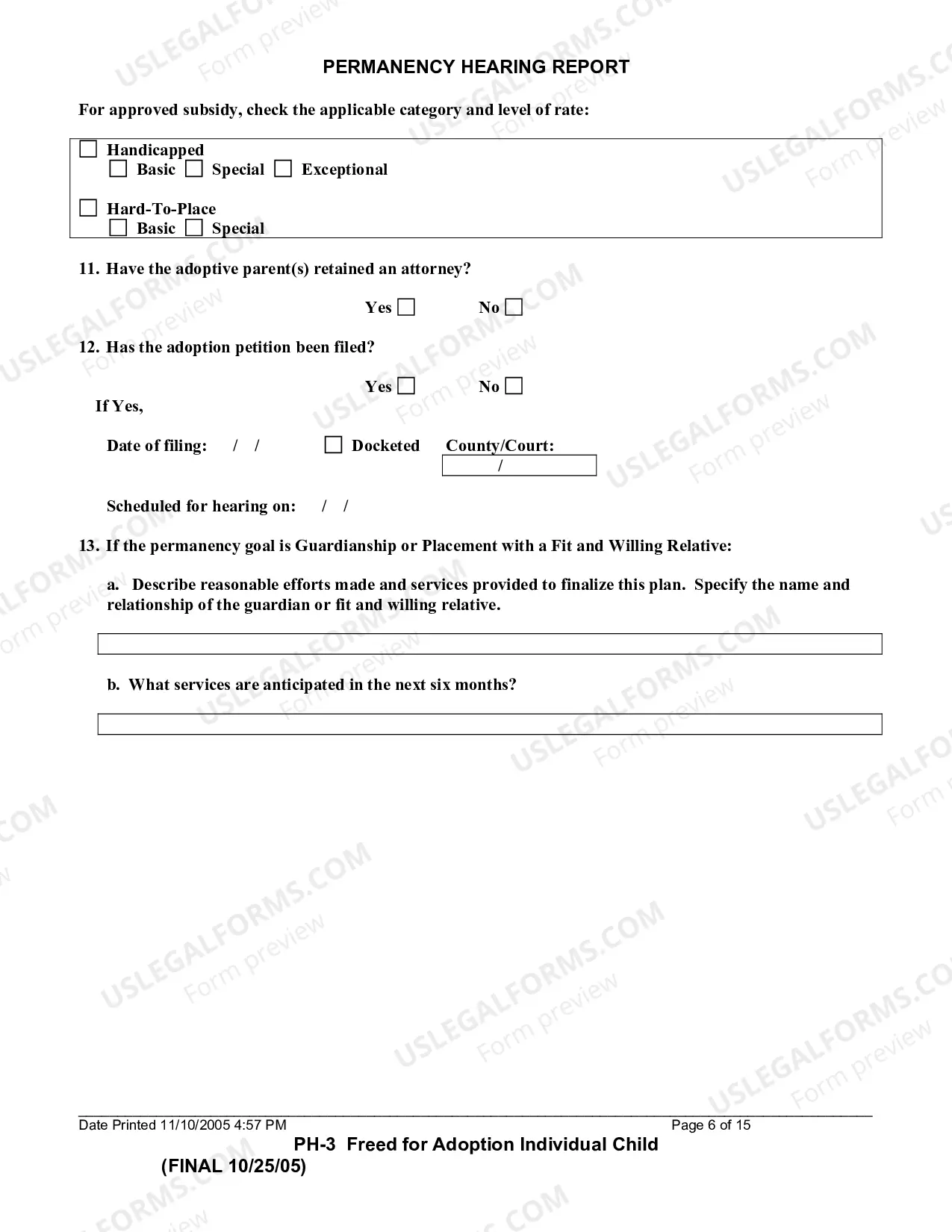 Preview Permanency Hearing Report (Child Freed For Adoption)