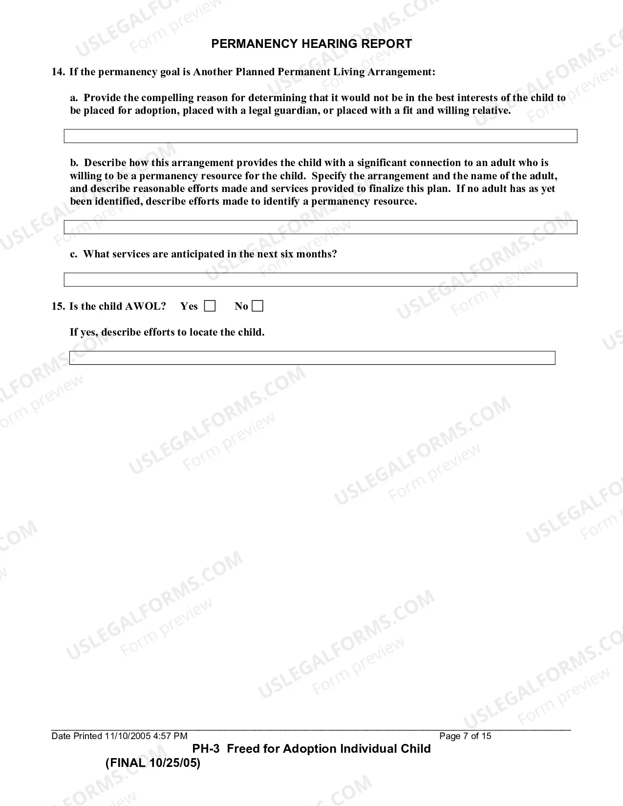 Preview Permanency Hearing Report (Child Freed For Adoption)