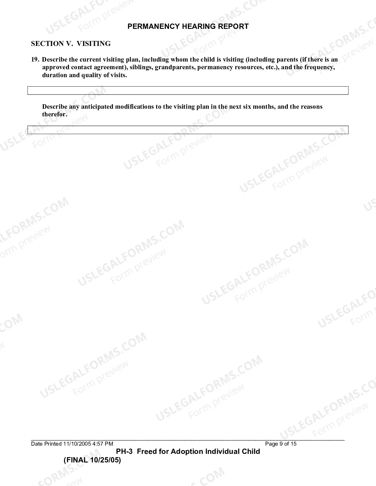 Preview Permanency Hearing Report (Child Freed For Adoption)