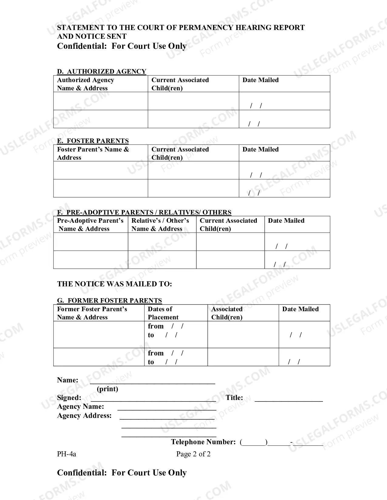 Preview Statement To Court of Permanency Hearing Report And Notice Sent