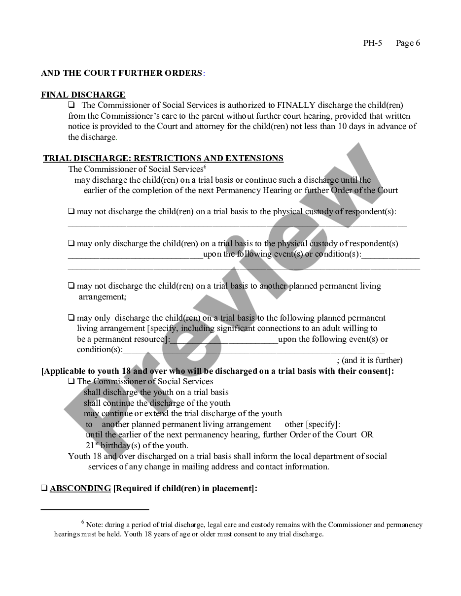 Bronx New York Permanency Hearing Order US Legal Forms