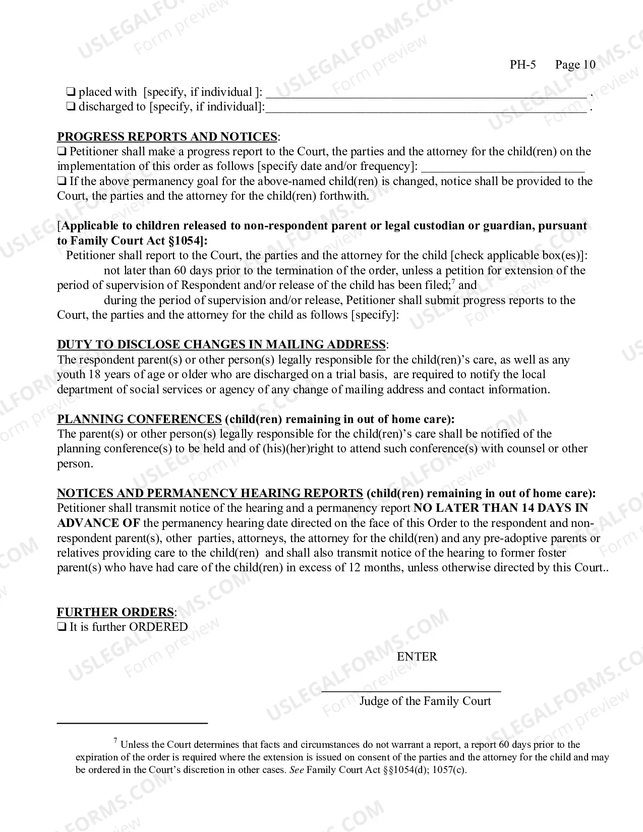 Preview Permanency Hearing Order
