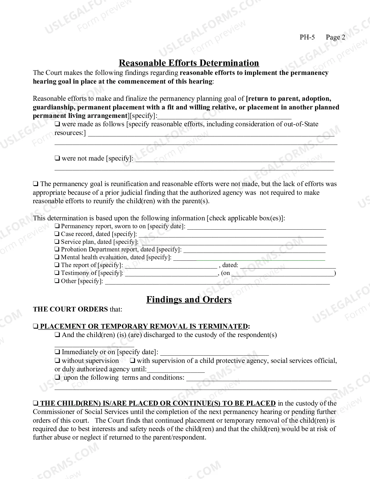 Preview Permanency Hearing Order