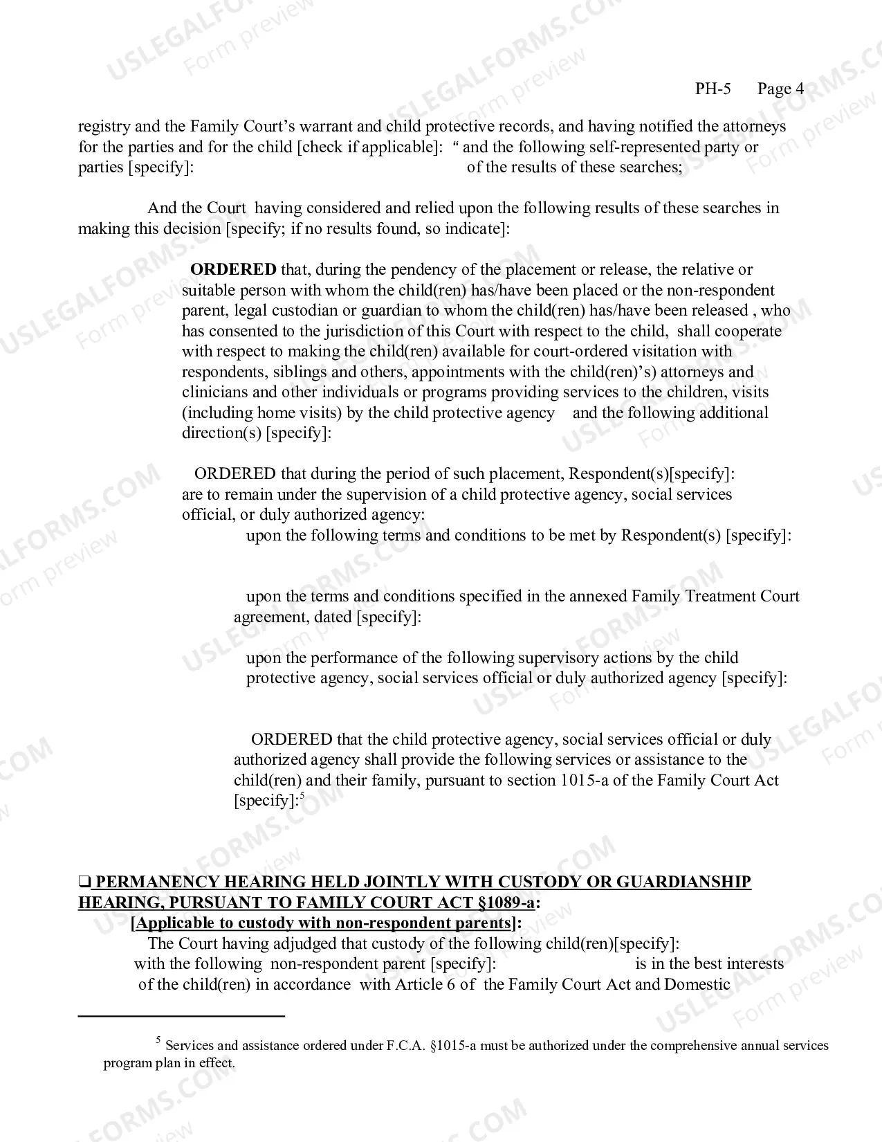 Preview Permanency Hearing Order