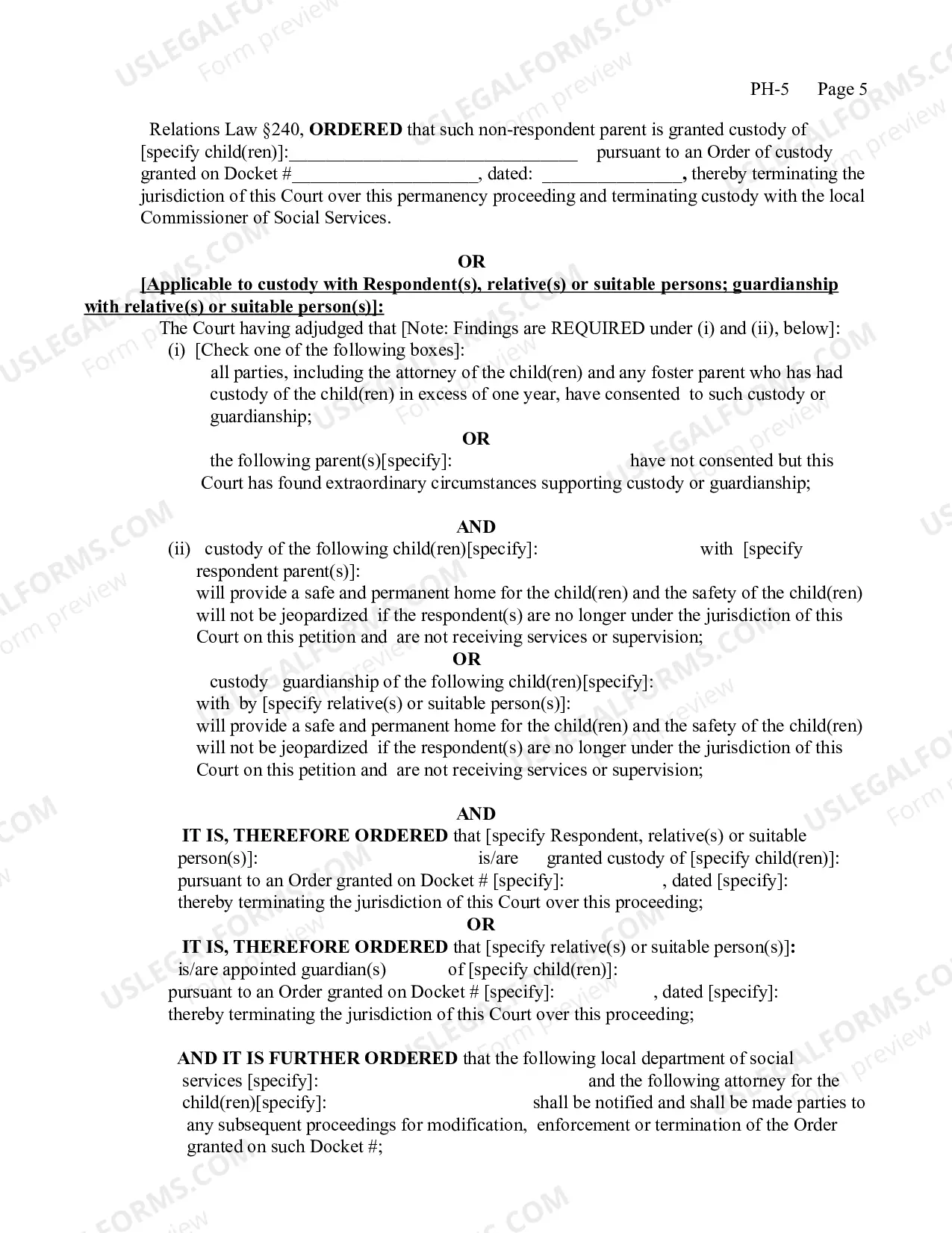 Preview Permanency Hearing Order