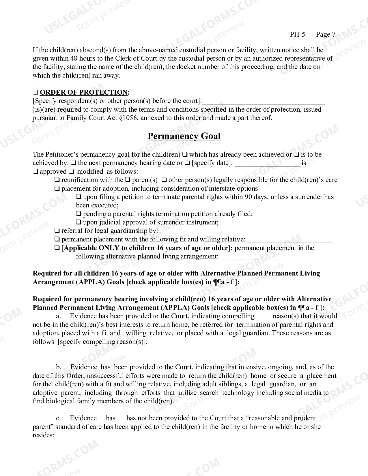 Preview Permanency Hearing Order