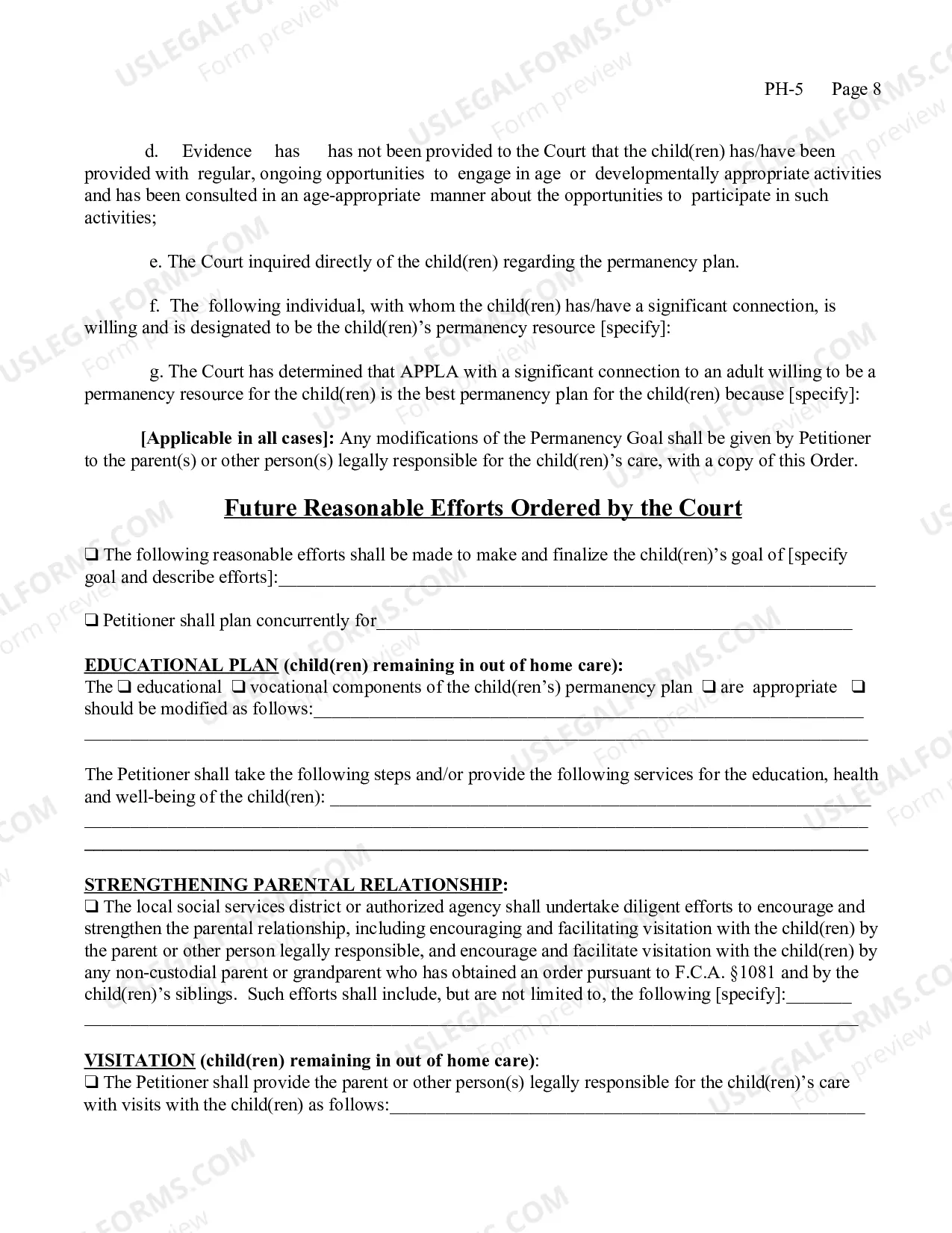 Preview Permanency Hearing Order