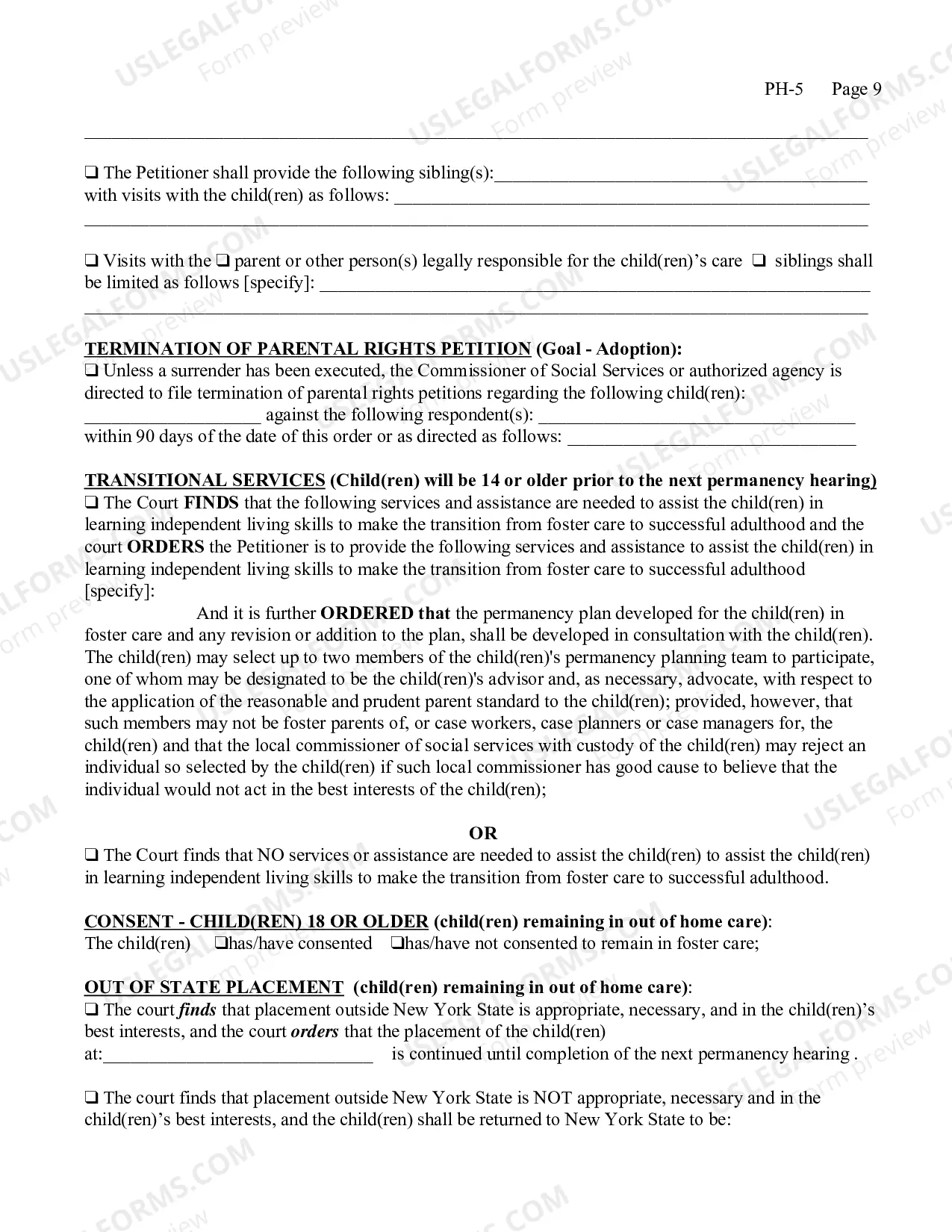 Preview Permanency Hearing Order