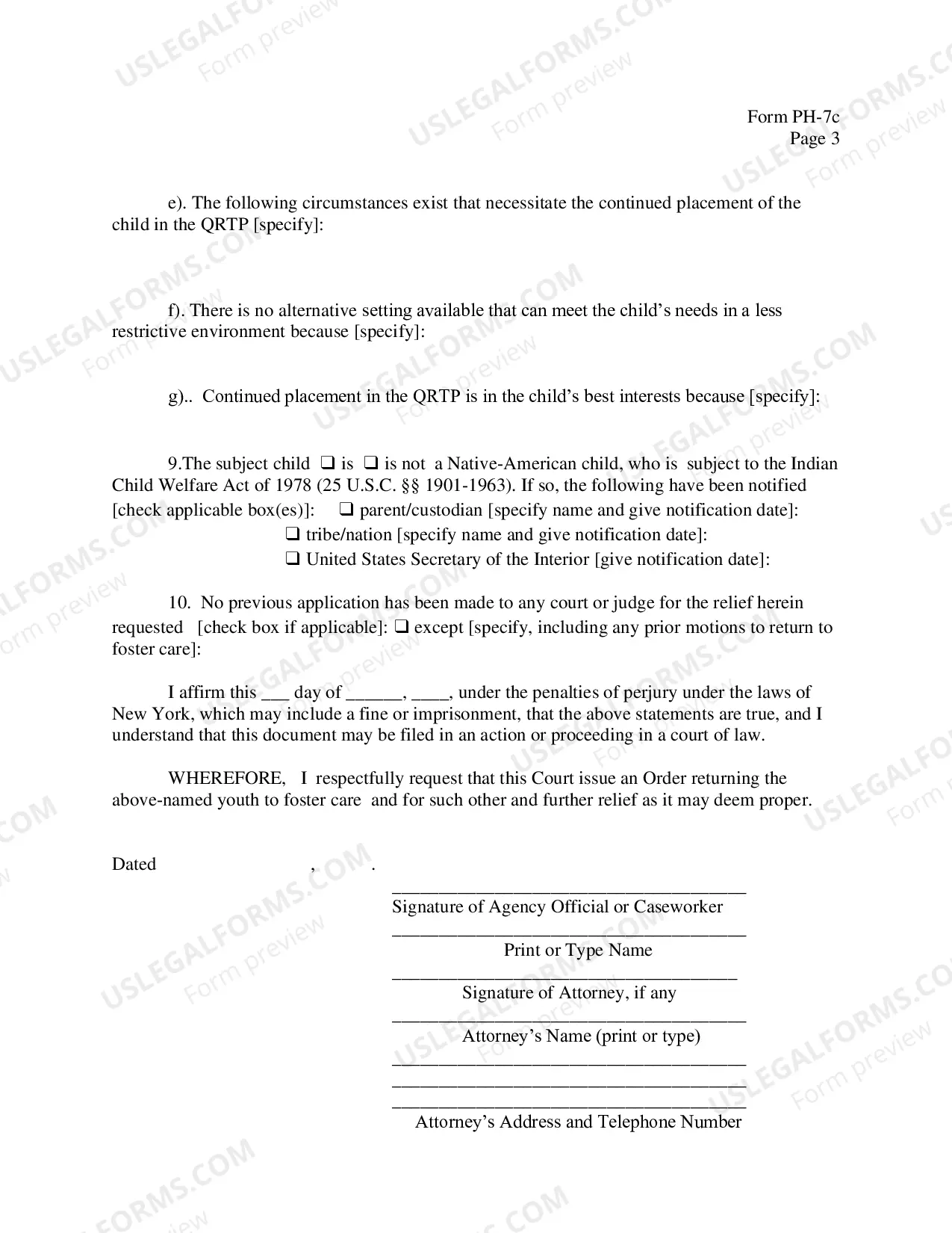 Preview Affidavit In Support of Order To Show Cause By Agency To Return Youth To Foster Care