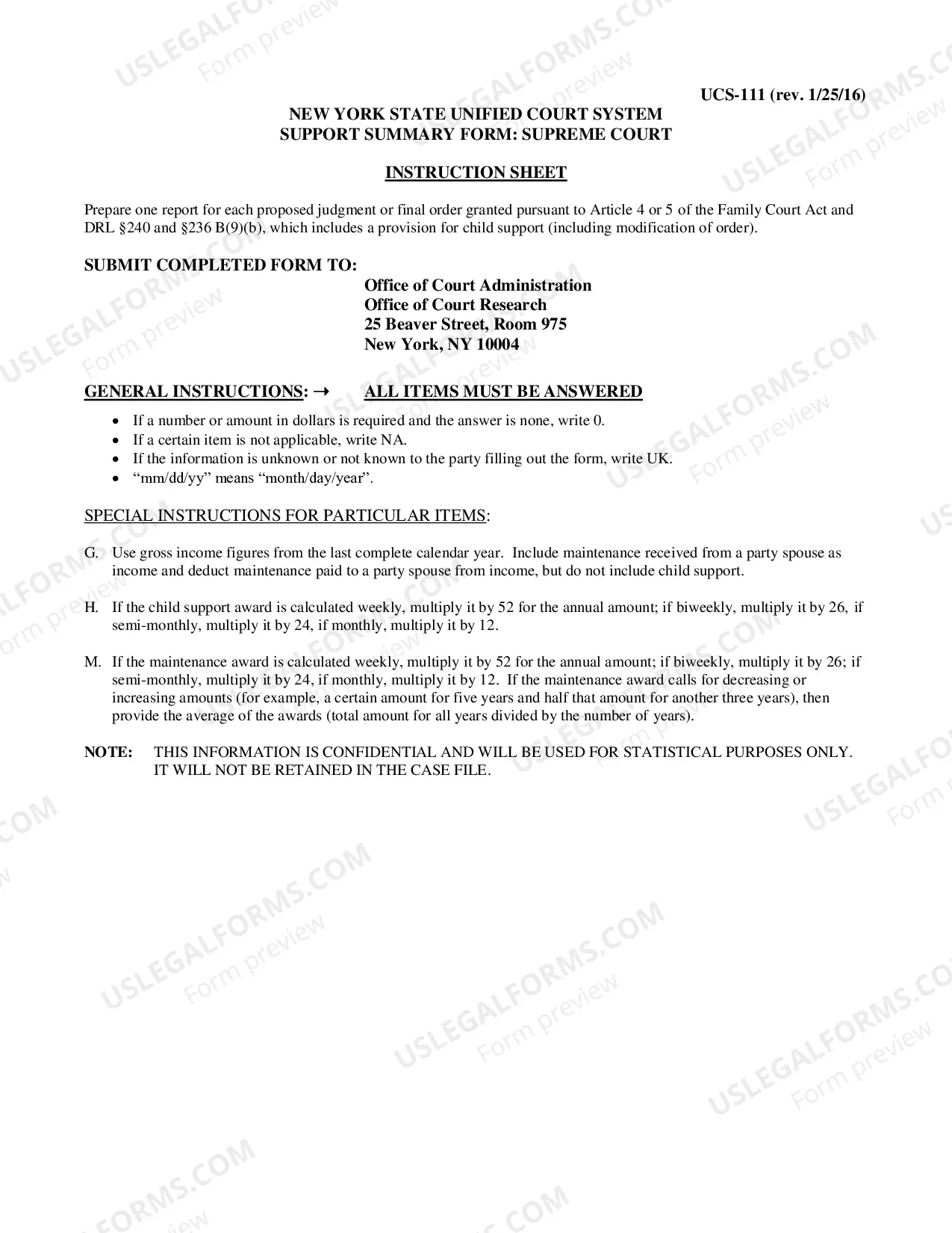 Preview UCS-111 Child Support Summary Form
