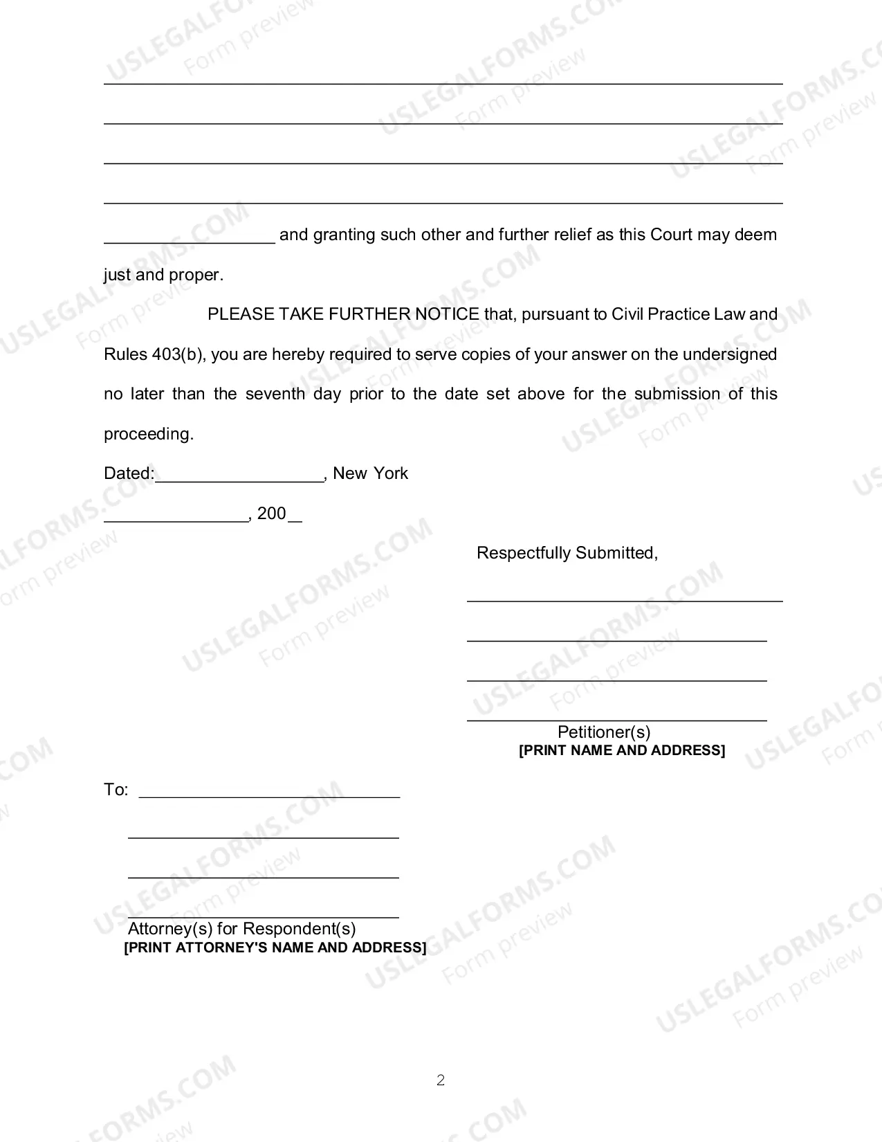 Preview Notice of Petition