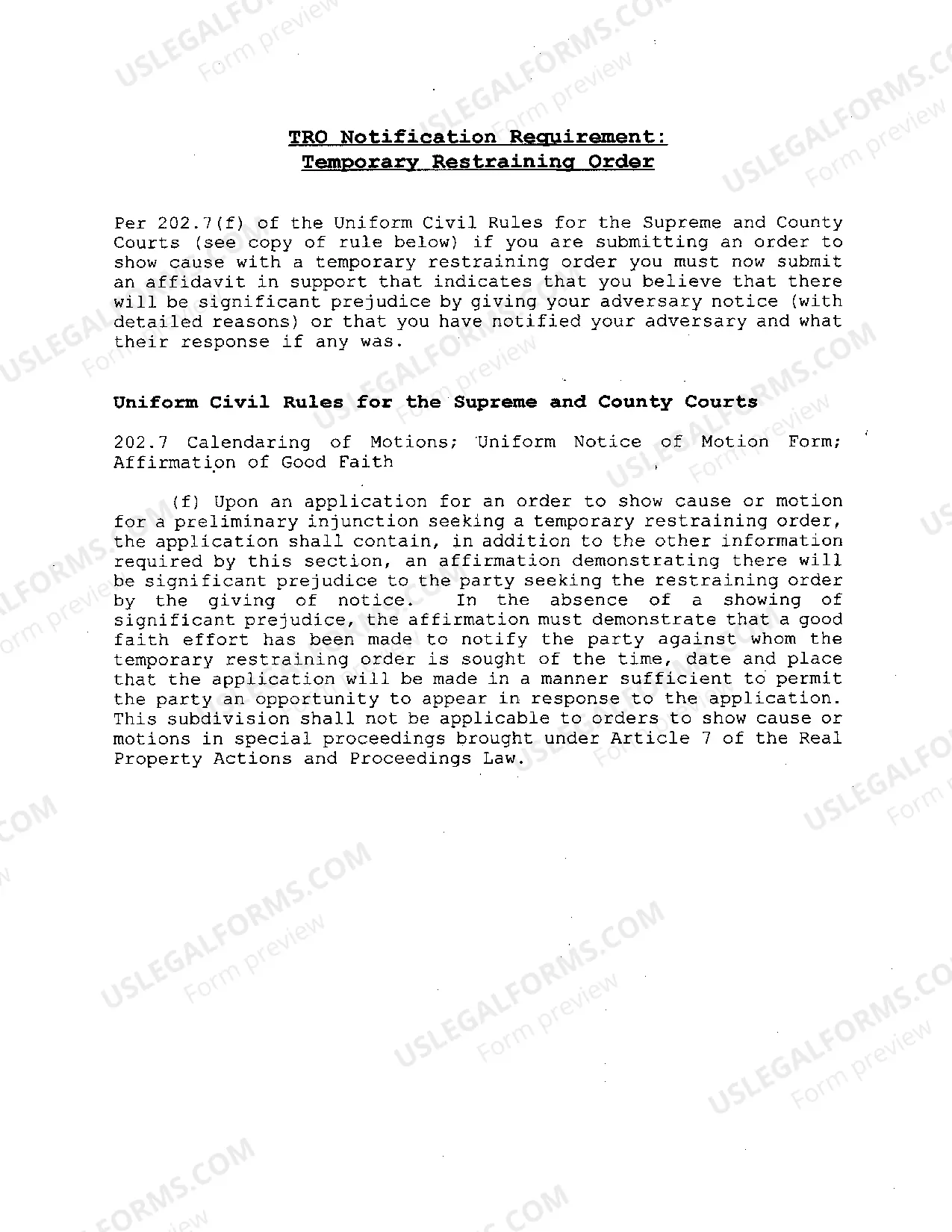 Preview Order To Show Cause With T.R.O. Special Proceeding General