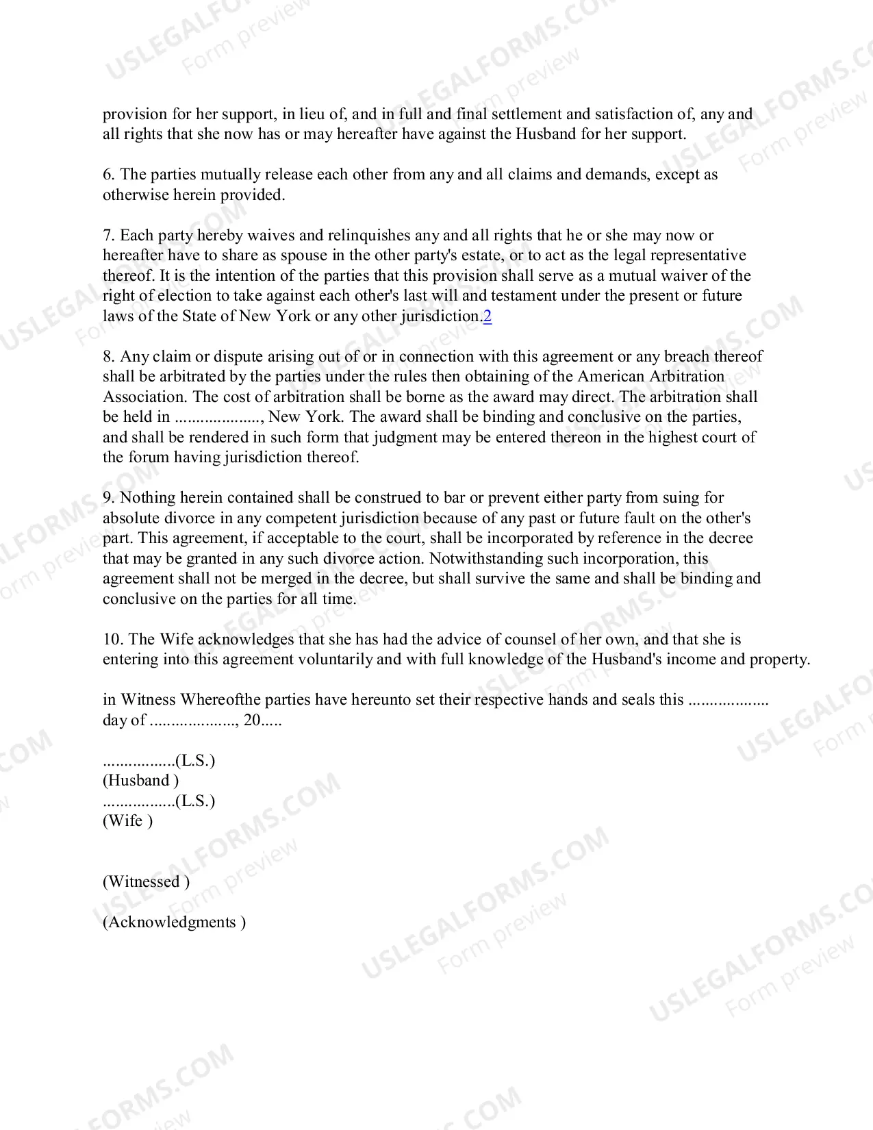 Preview Legal Seperation Agreement Sample