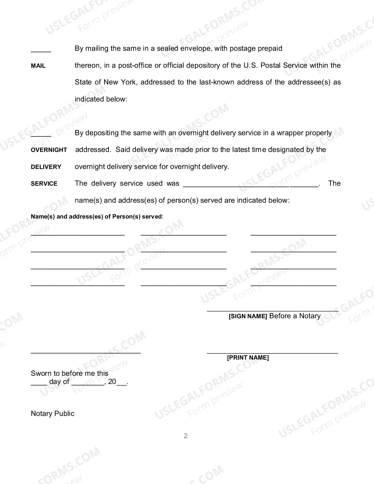 Preview Affidavit of Service