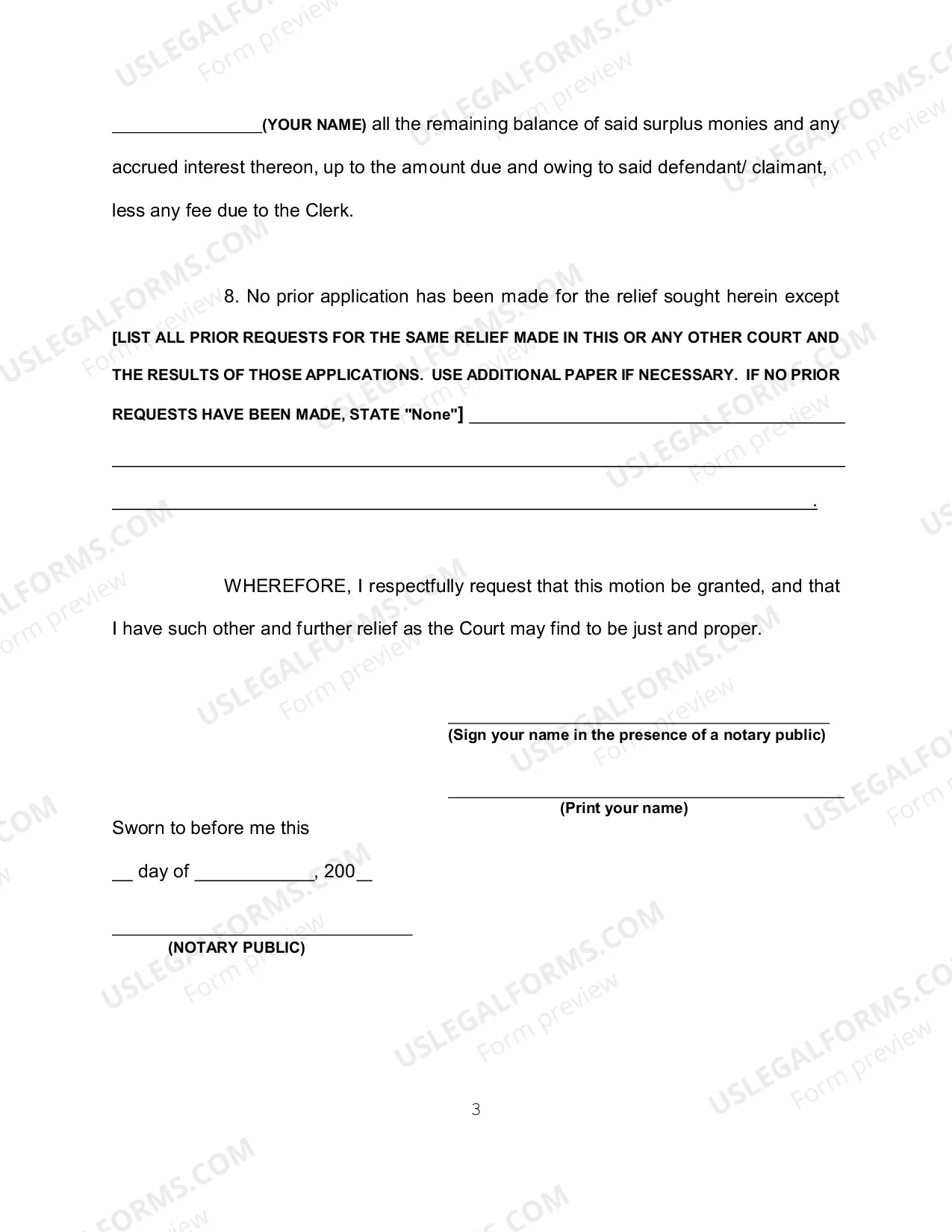 Preview Affidavit in Support of Motion For Distribution of Surplus Moneys