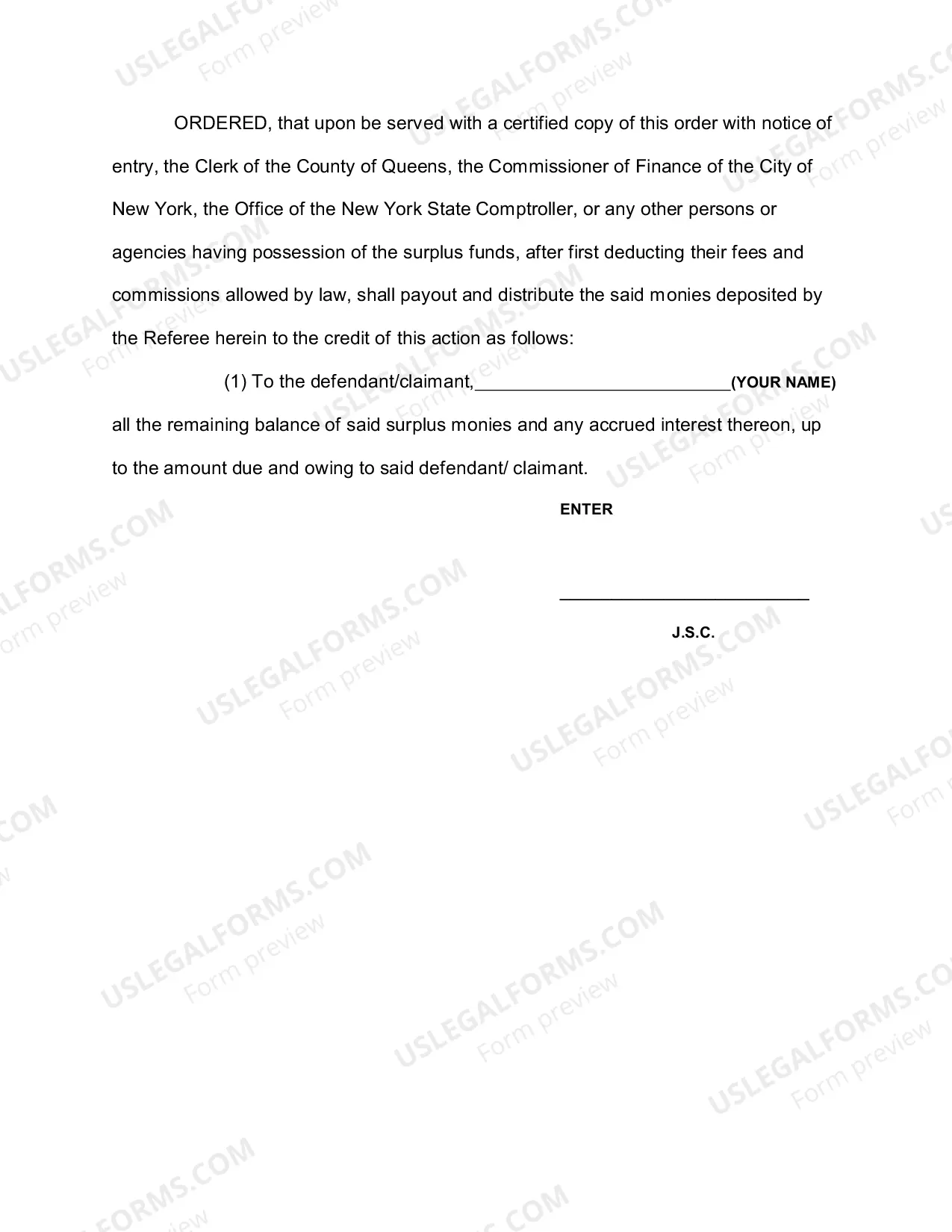 Preview Order Confirming the Referee's Report on Surplus Moneys and Directing the Distributionof Surplus Moneys