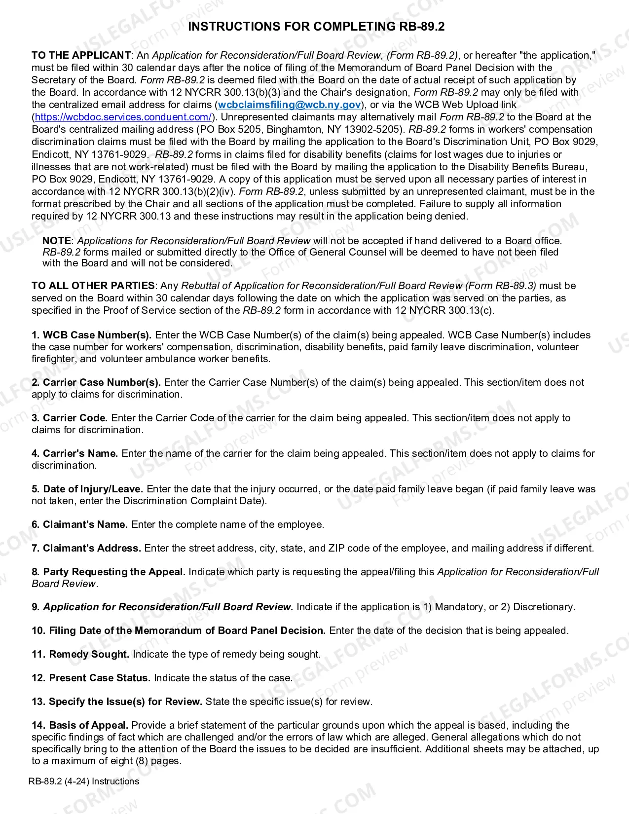 Preview Application for Reconsideration - Full Board Review for Workers Compensation