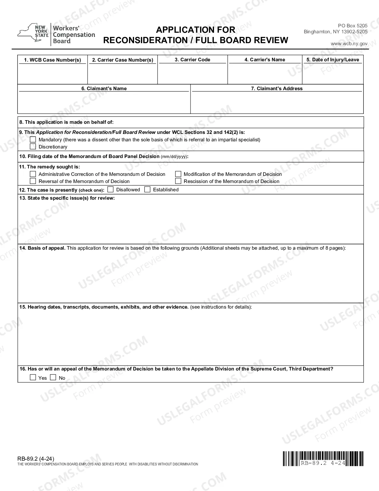 Preview Application for Reconsideration - Full Board Review for Workers Compensation