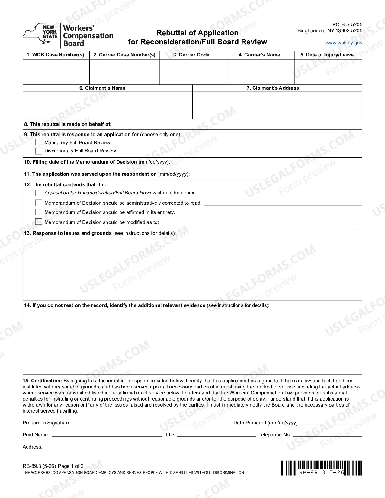 Preview Rebuttal of Application for Reconsideration - Full Board Review for Workers Compensation