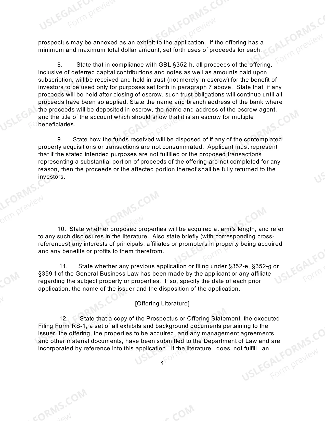 Preview Instruction Sheet for Real Estate Syndication Full Filing Under GBL 352-e