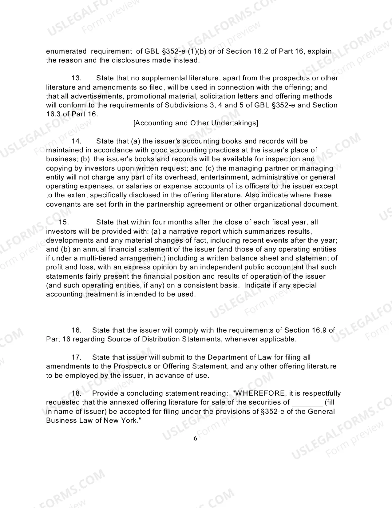 Preview Instruction Sheet for Real Estate Syndication Full Filing Under GBL 352-e