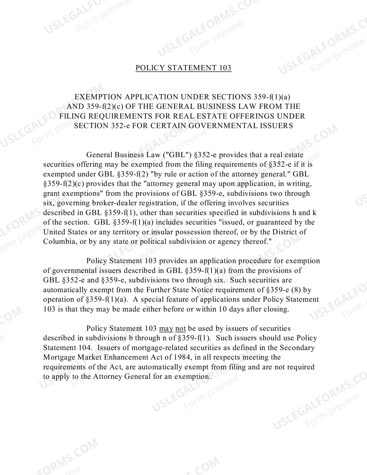 Preview Policy Statement 103