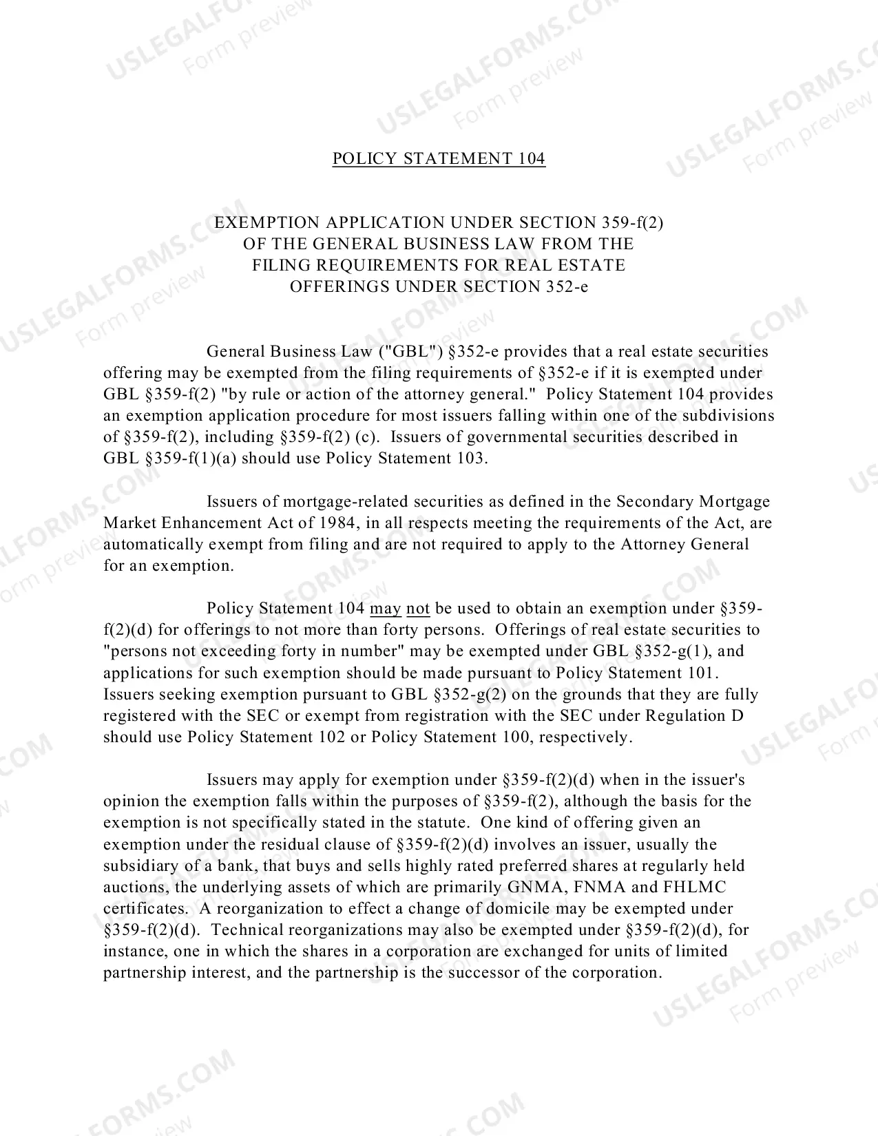Preview Policy Statement 104