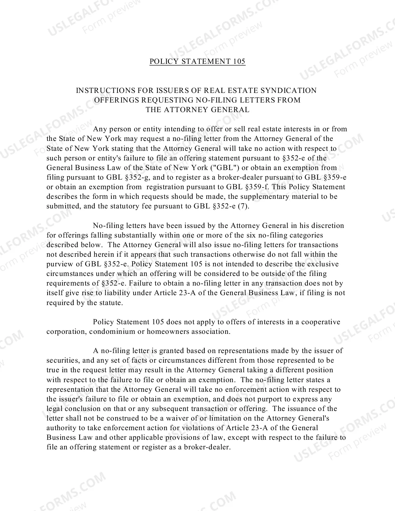 Preview Policy Statement 105