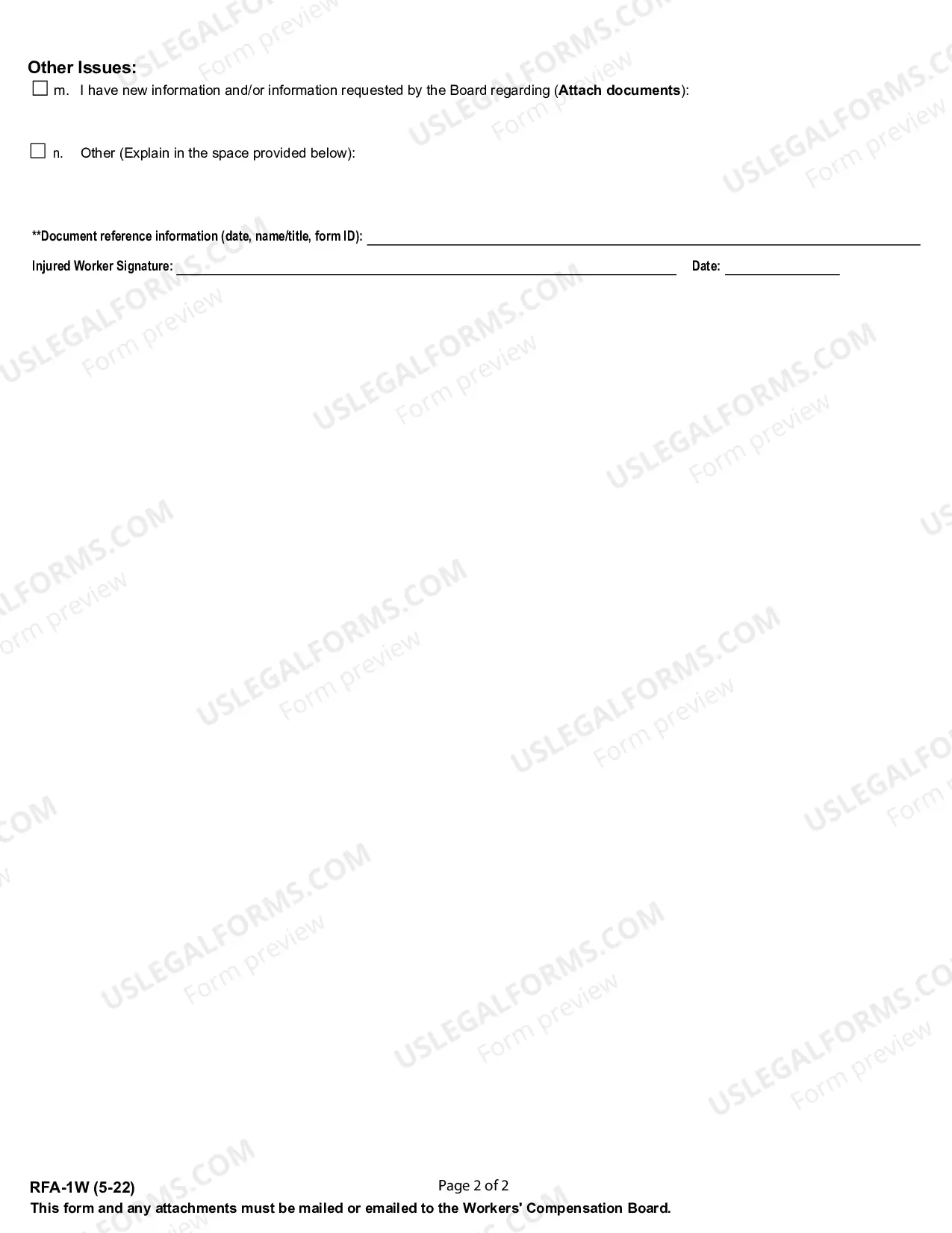 Preview Request for Assistance by Injured Worker for Workers Compensation