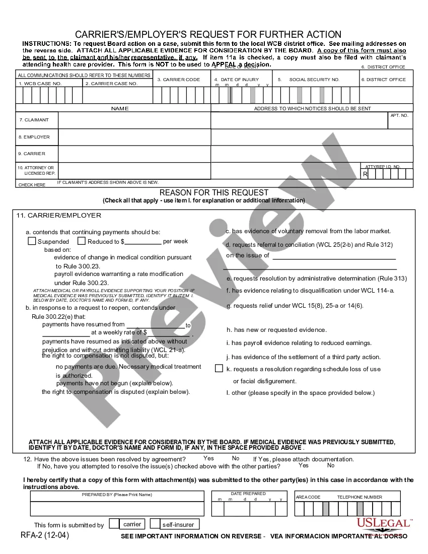 New York Carrier's - Employer's Request for Further Action - Rfa 2 | US ...