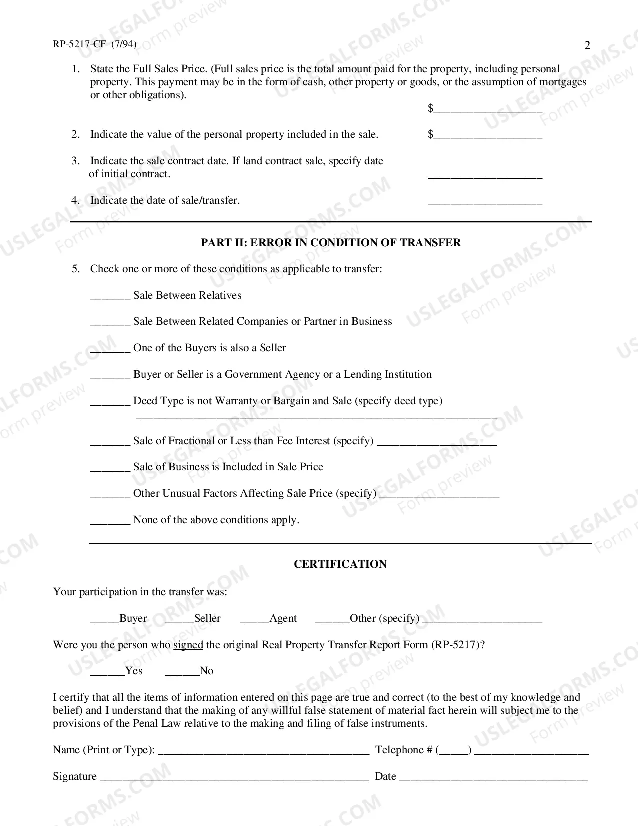 Preview Real Property Transfer Report Sale Information Correction Form