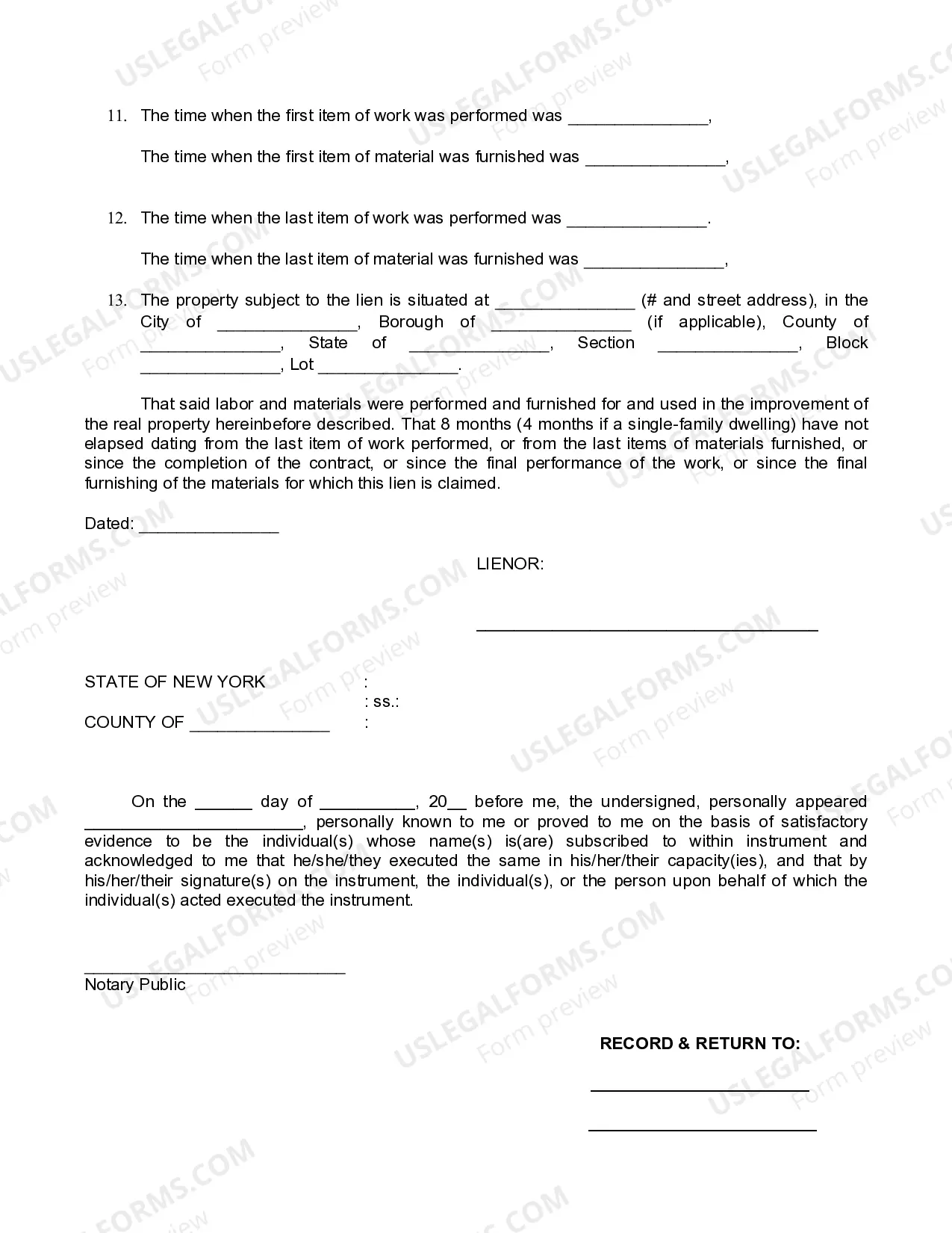 Preview Notice Under Mechanic's Lien Law