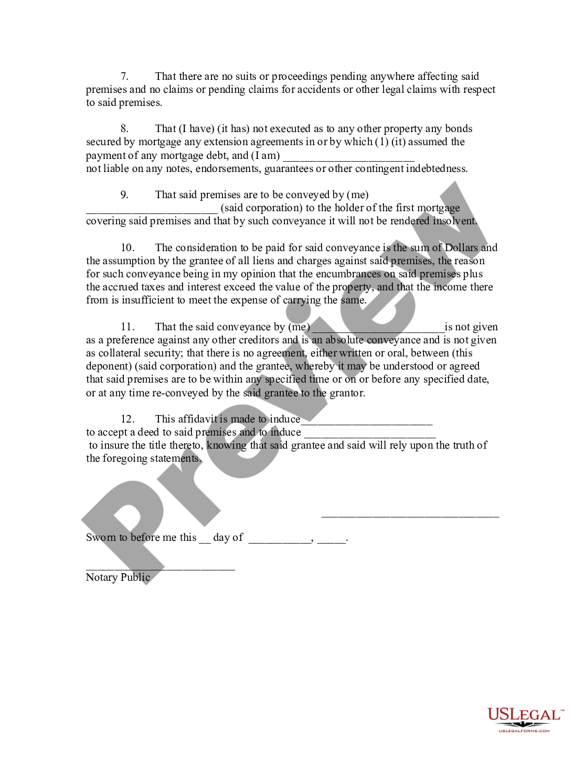 New York Affidavit For Deed In Lieu Of Foreclosure - Ny Deed | US Legal ...