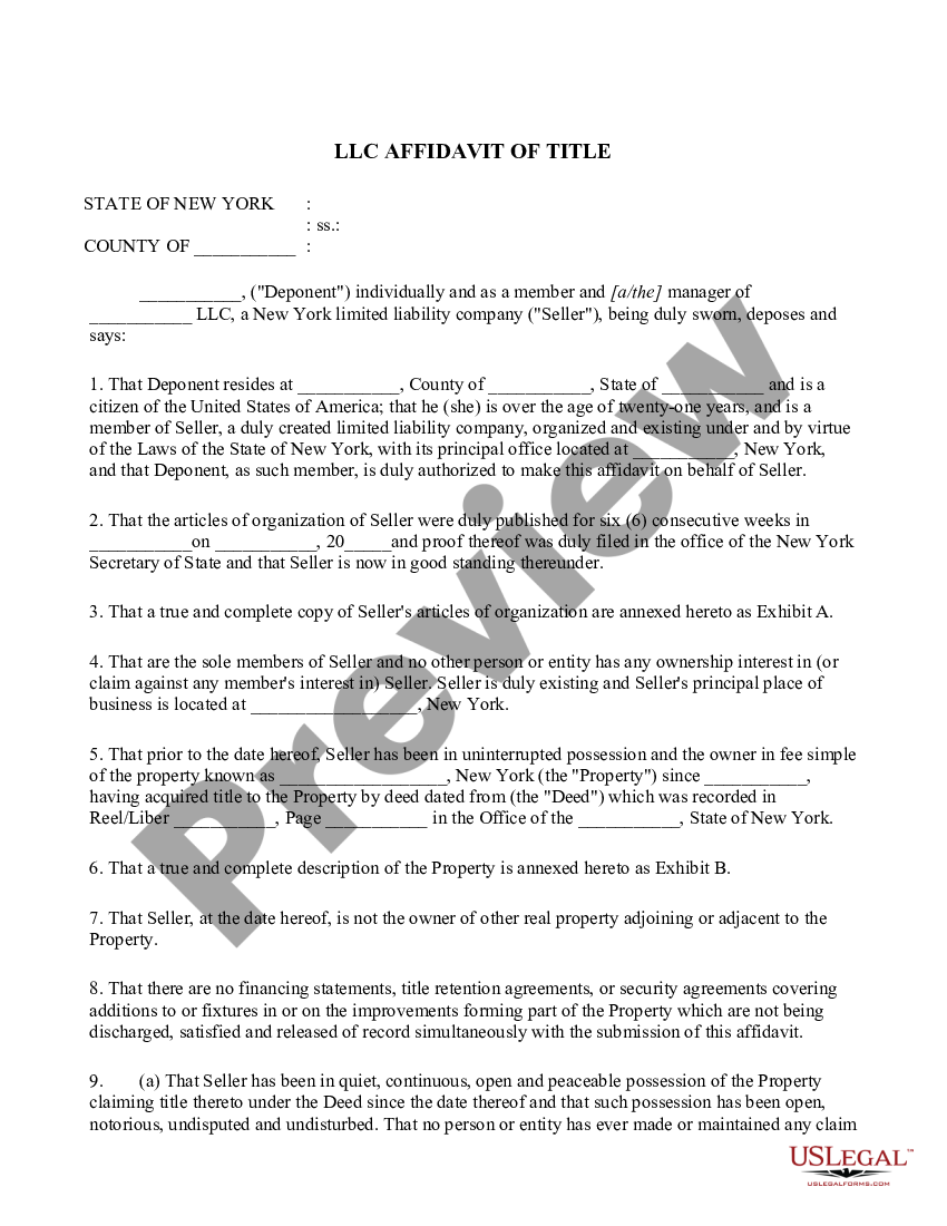 New York LLC Affidavit of Title | US Legal Forms