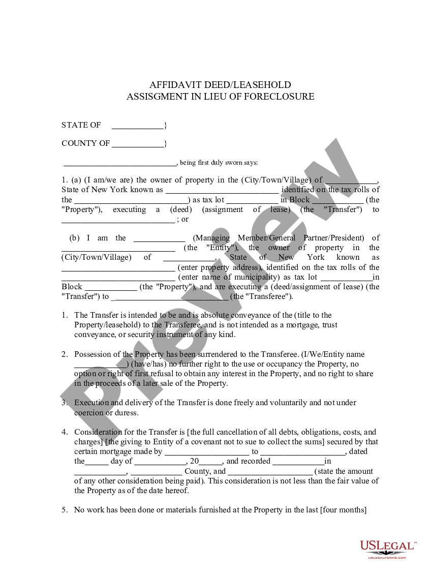 assignment in lieu vs deed in lieu