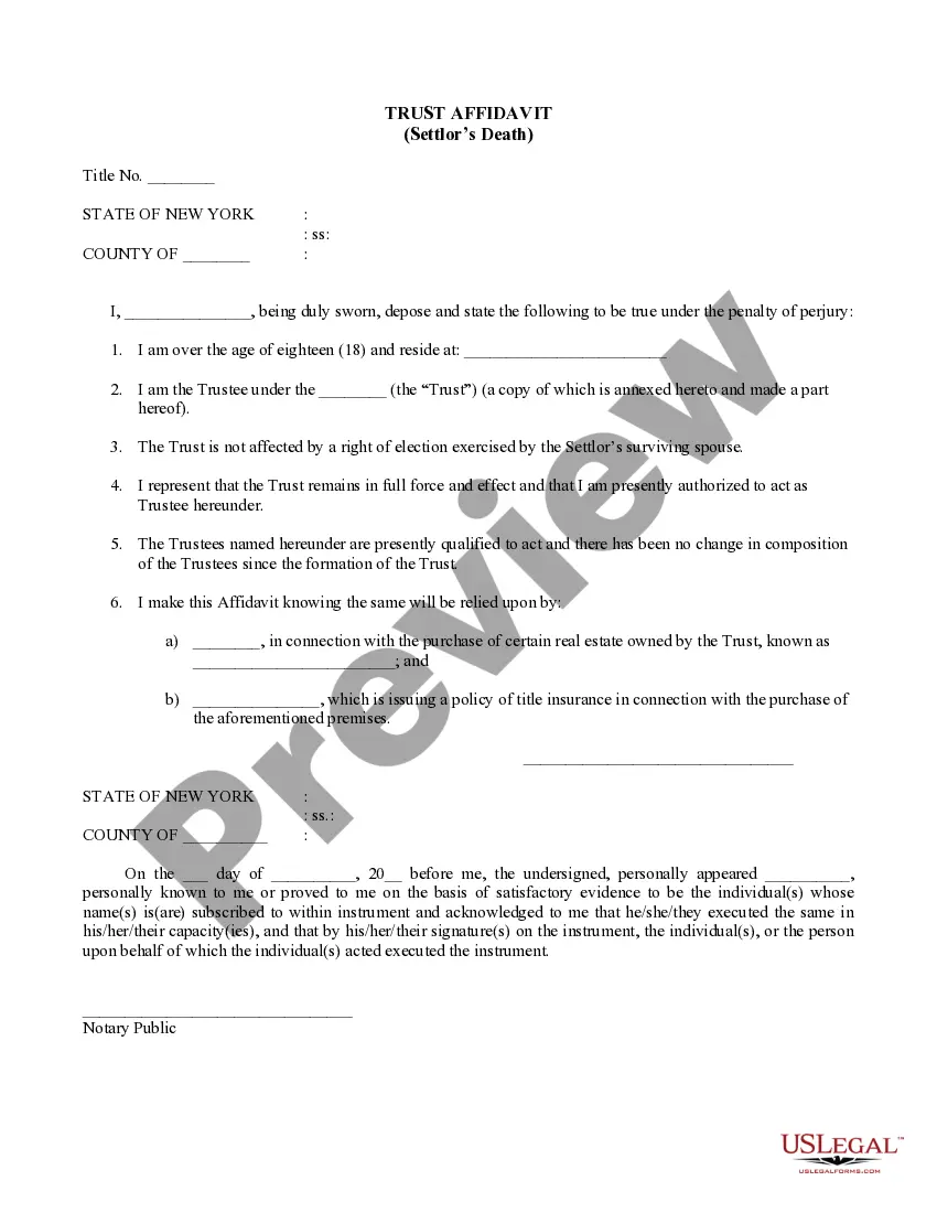Preview Trust Affidavit (Settlor's Death)