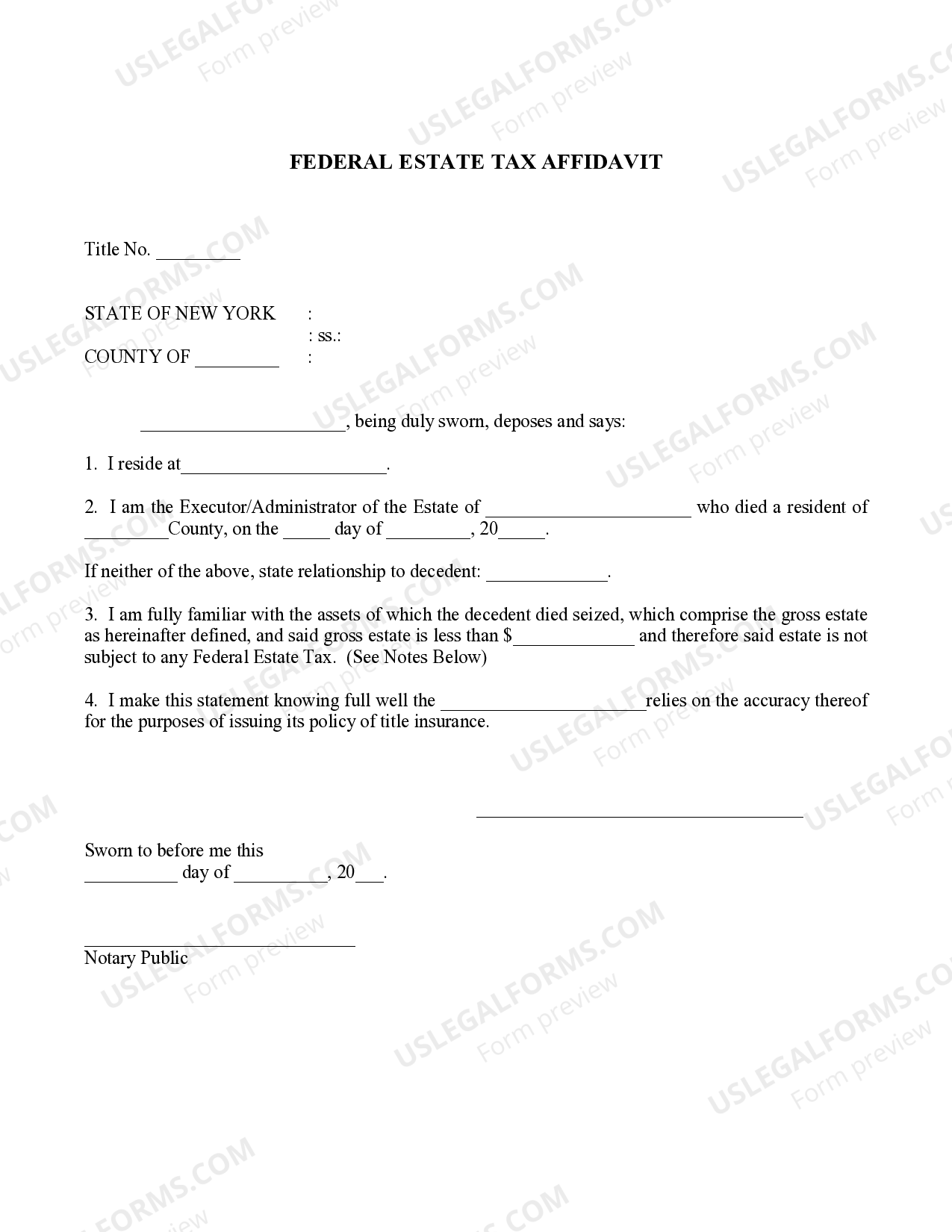New York Federal Estate Tax Affidavit US Legal Forms