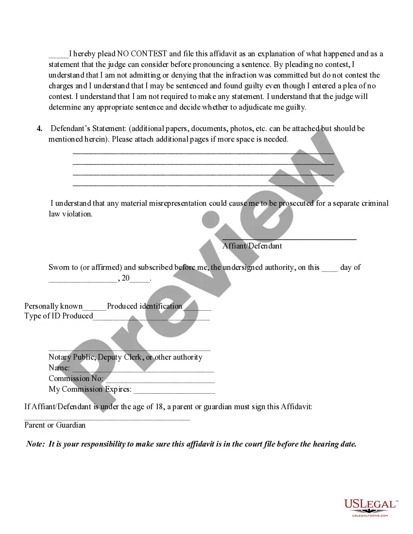 Preview Affidavit of Defense or Admission and Waiver of Appearance