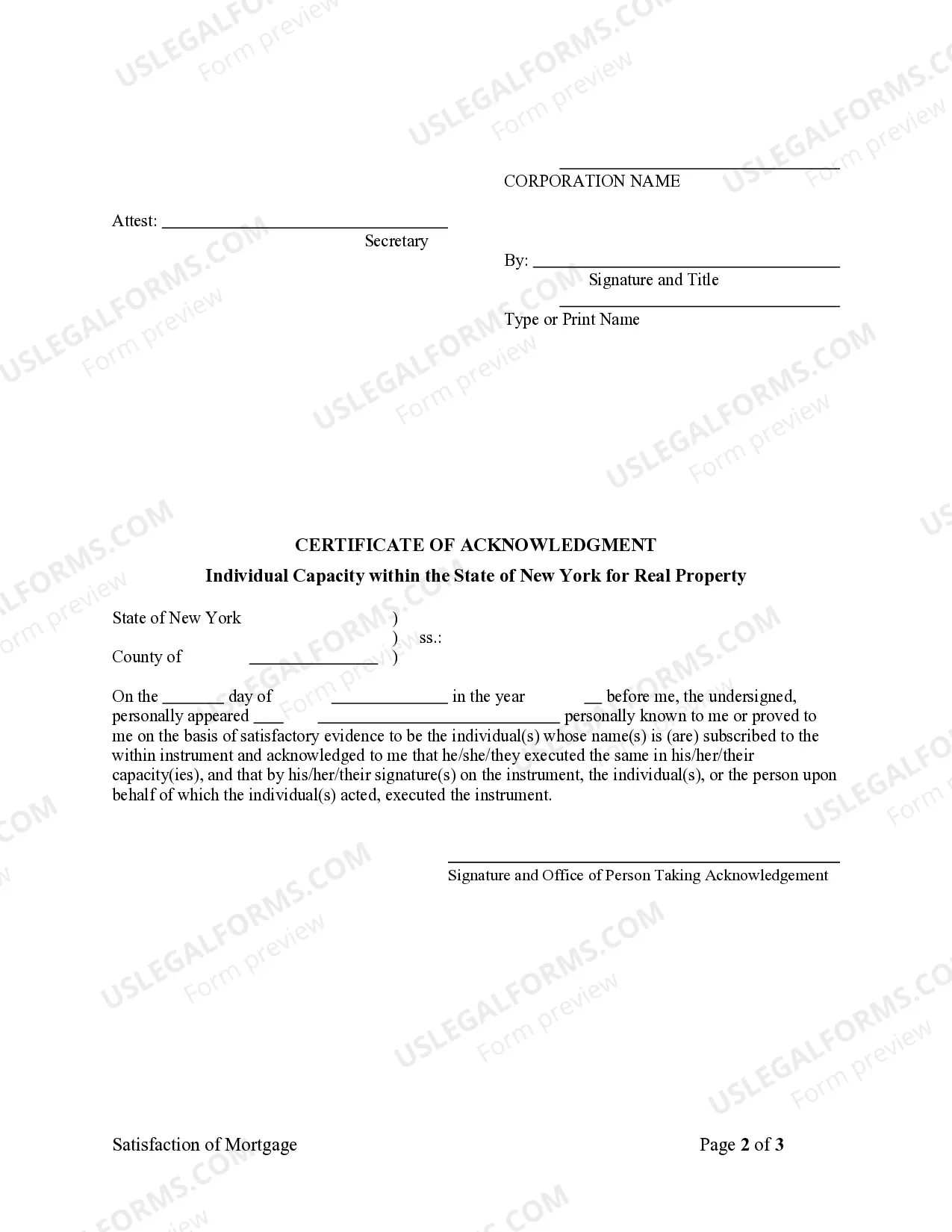 Preview Satisfaction - Release of Mortgage by Mortgagee - by Corporate Lender