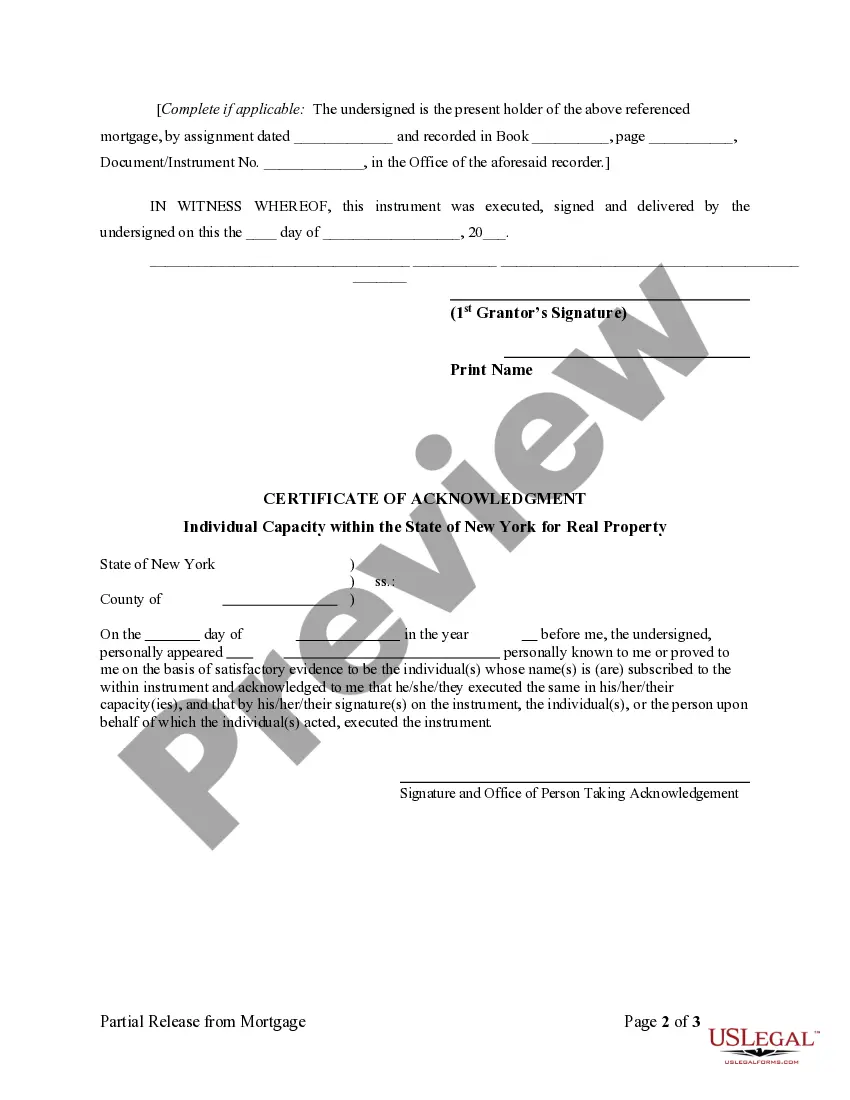 Get Partial Release of Property From Mortgage by Individual Holder Preview Partial Release of Property From Mortgage by Individual Holder