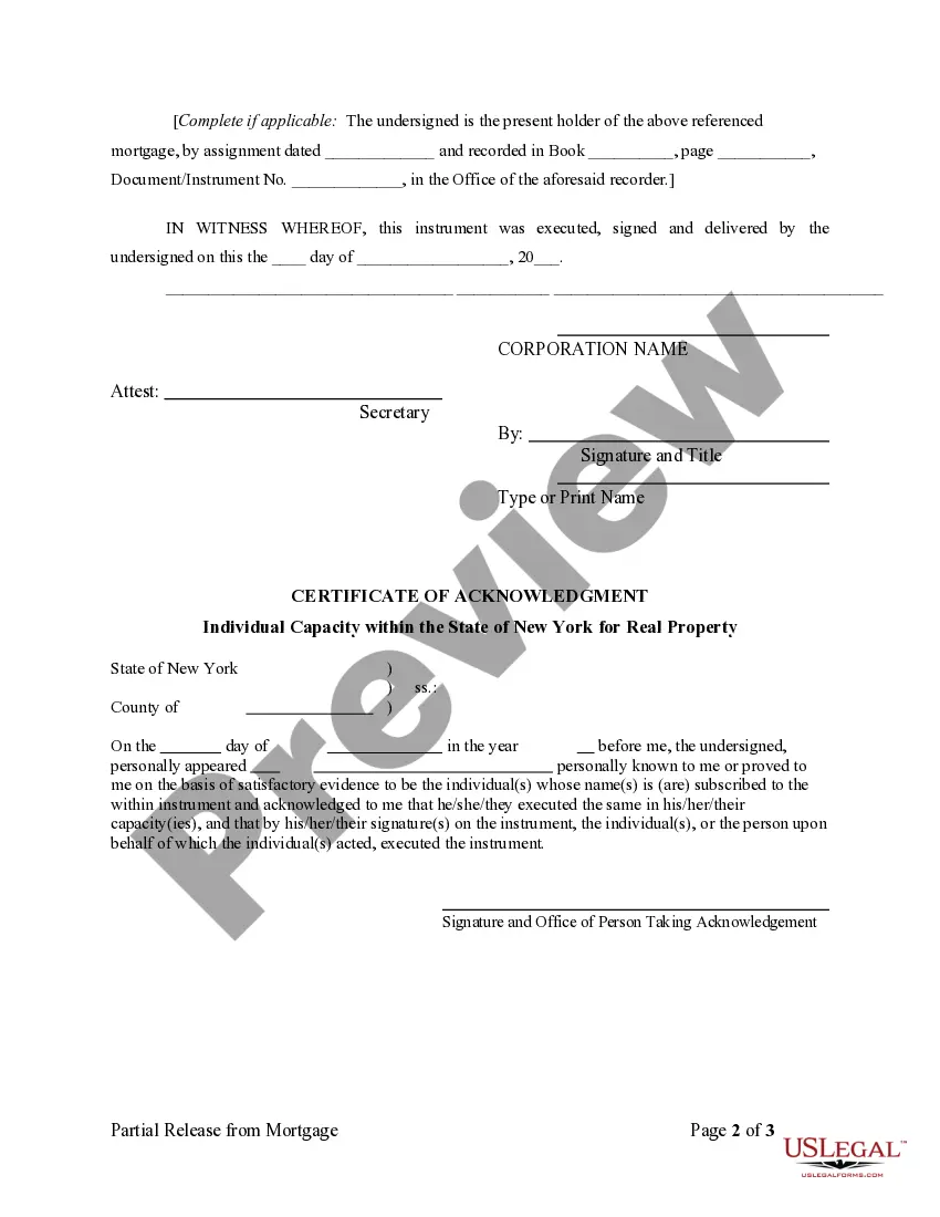Get Partial Release of Property From Mortgage for Corporation Preview Partial Release of Property From Mortgage for Corporation