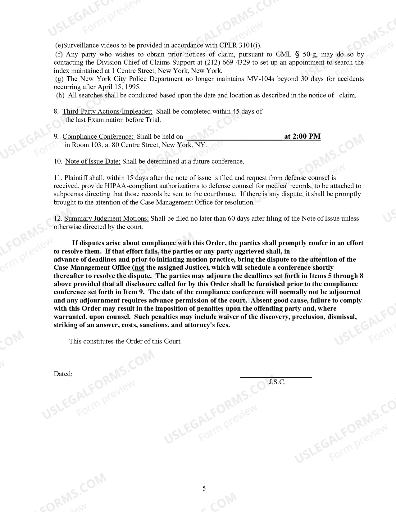 Preview Case Scheduling Order - CIty Cases