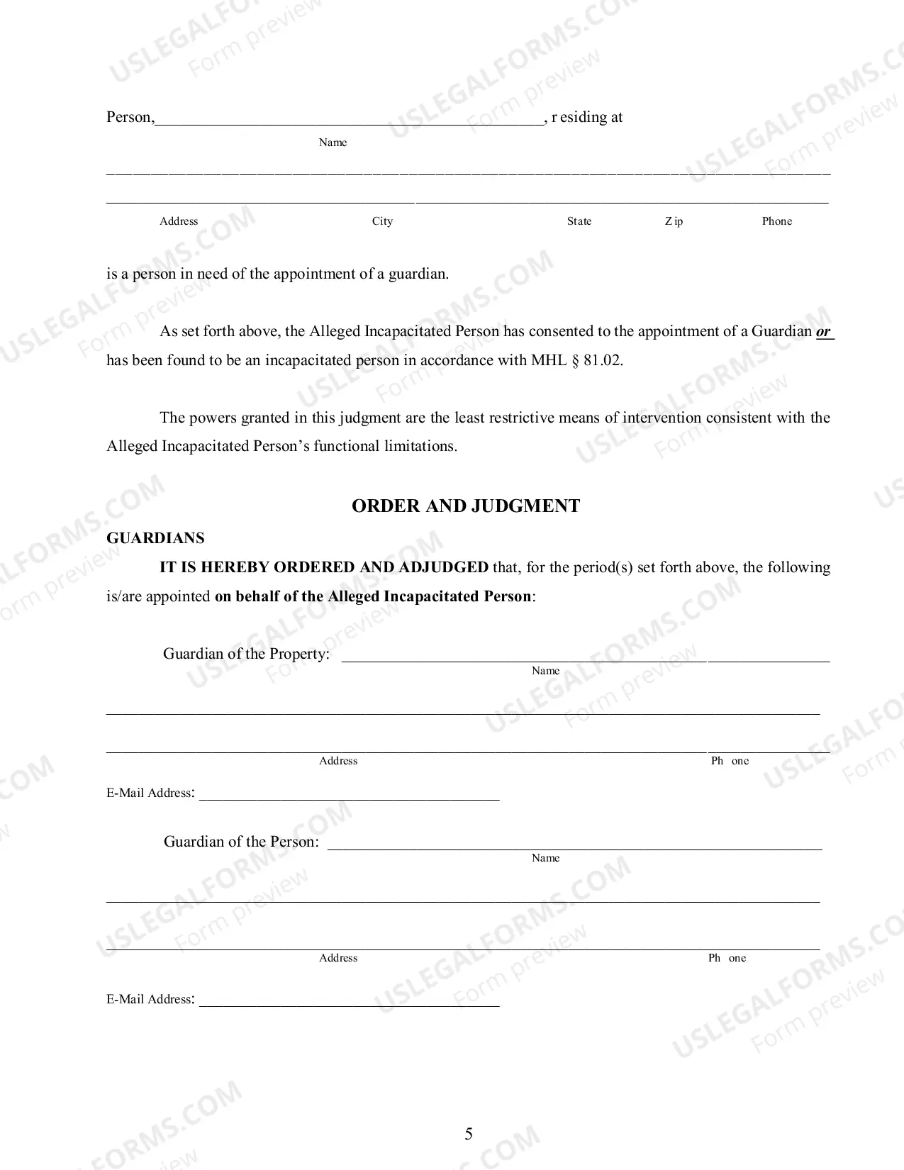 Preview ORDER AND JUDGMENT APPOINTING GUARDIAN