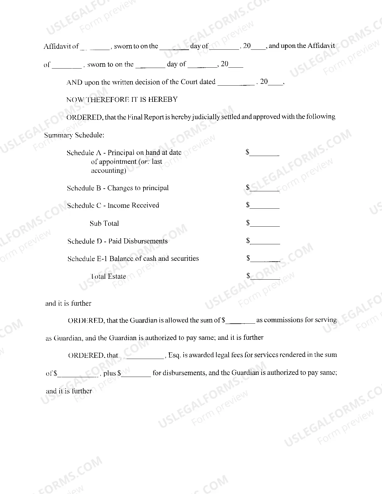 Preview Order Settling and Approving a Final Report