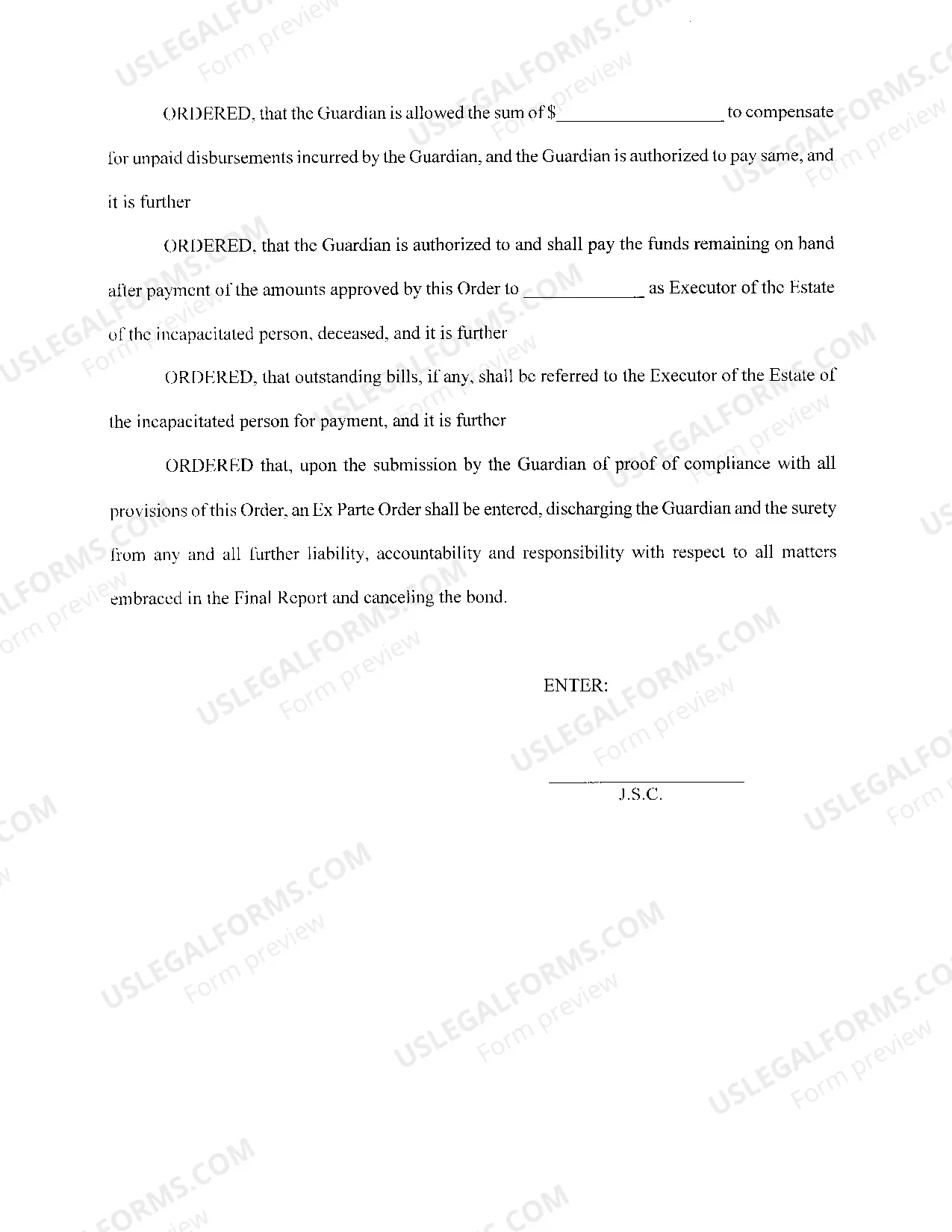 Preview Order Settling and Approving a Final Report